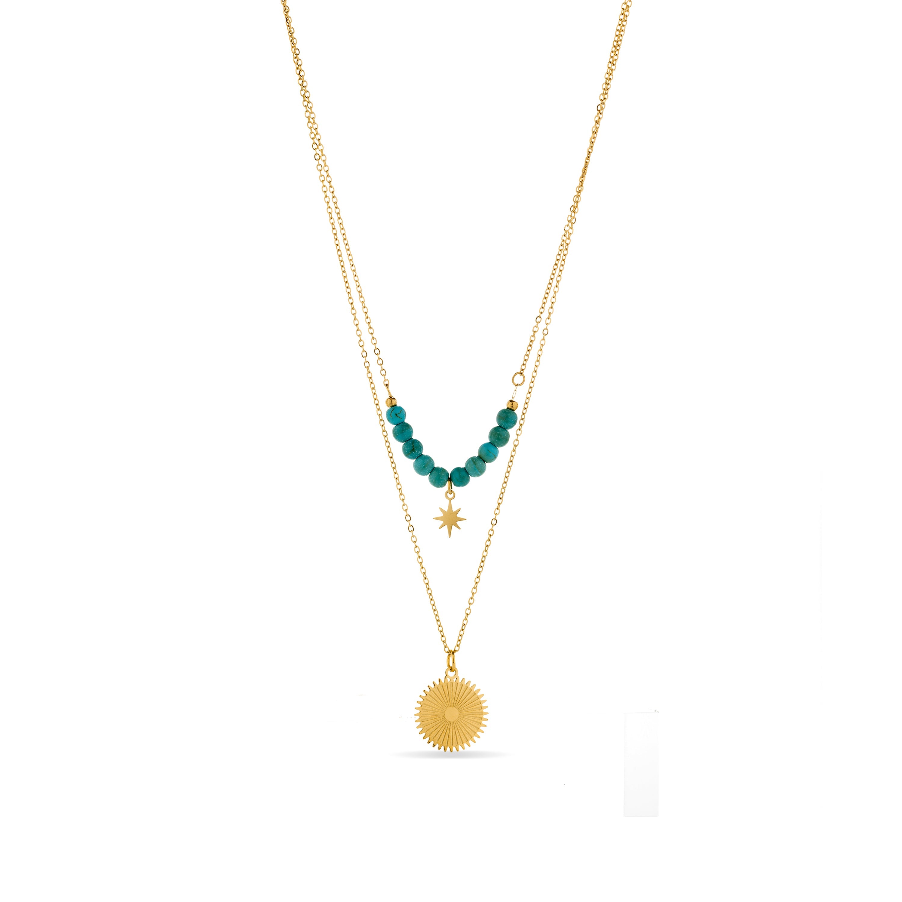 Turquoise necklace finished in 18K yellow gold - Nanra