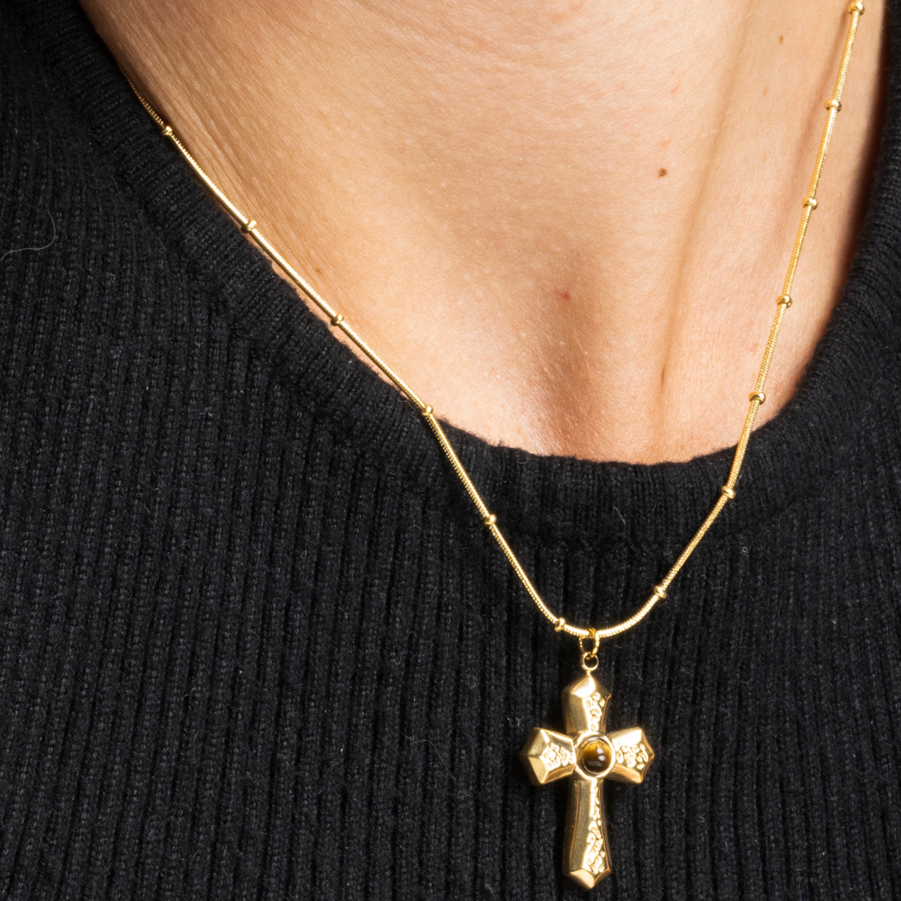 18k Gold Finish Tiger's Eye Necklace - Anleh