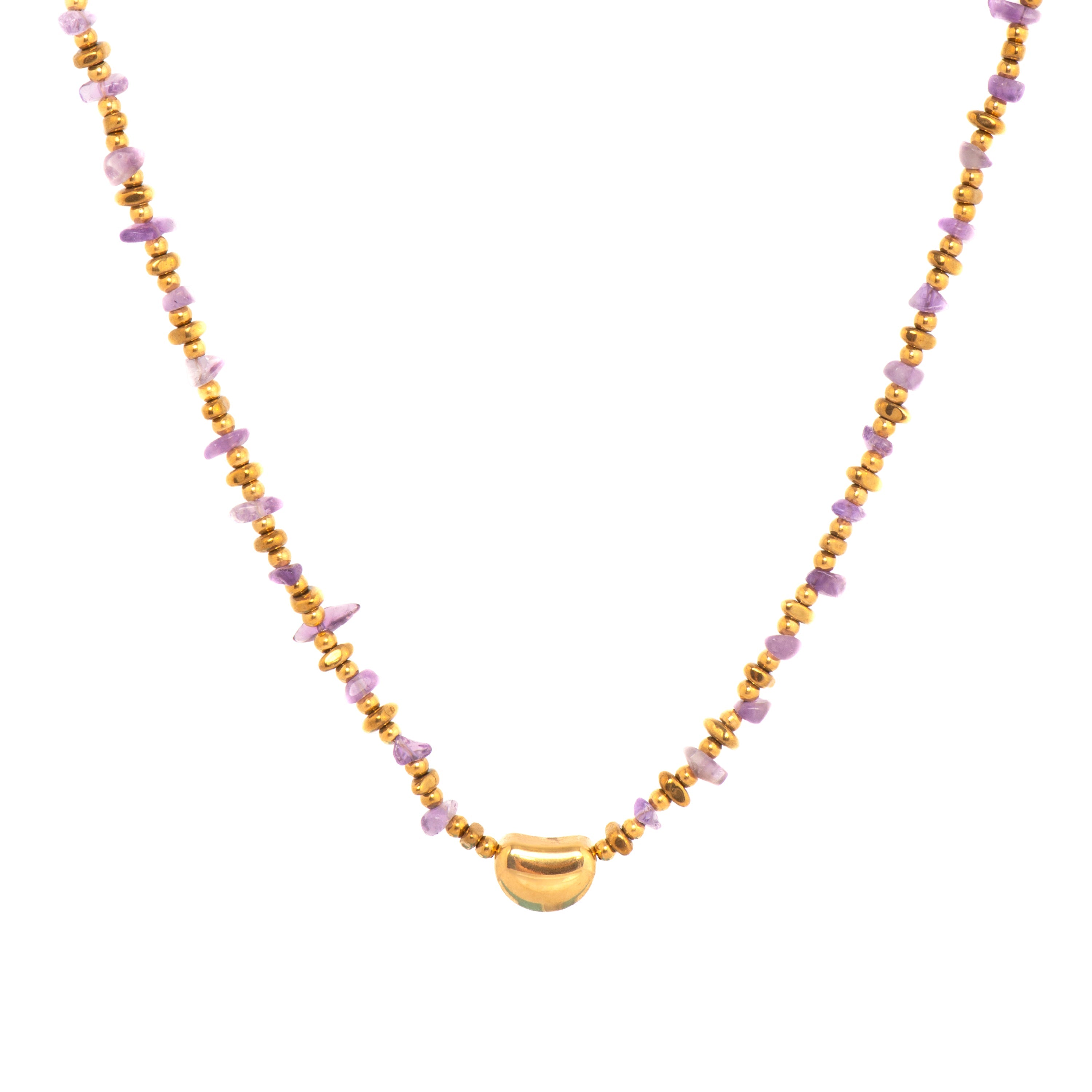 18k yellow gold and natural amethyst necklace - Tarthae