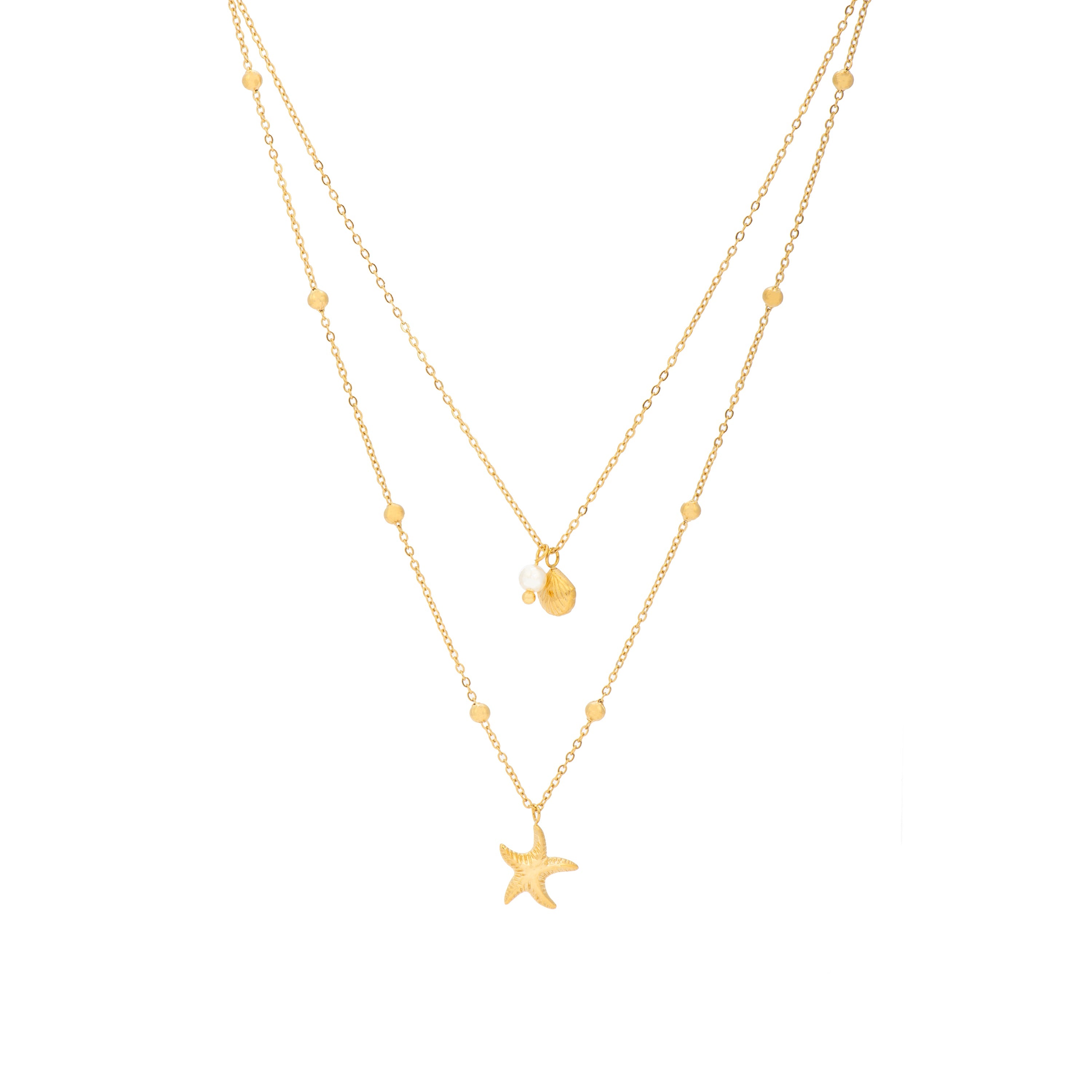 18k yellow gold and white pearl necklace - Stik