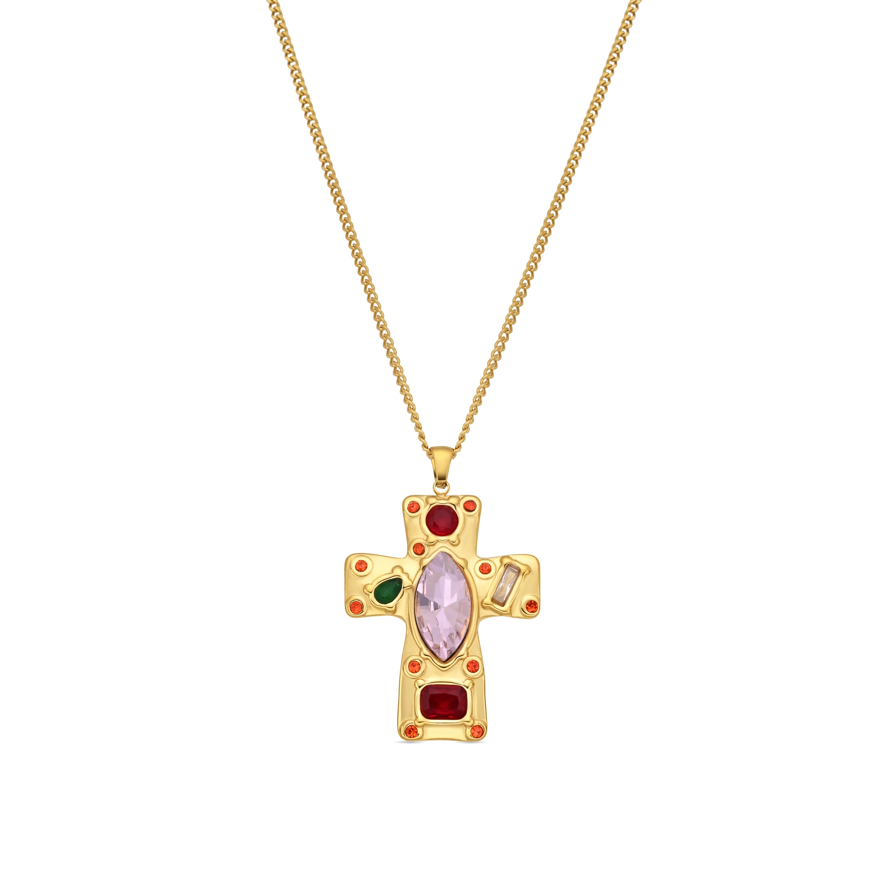 18k Yellow Gold Plated Multicolor Zirconia Necklace - Overy