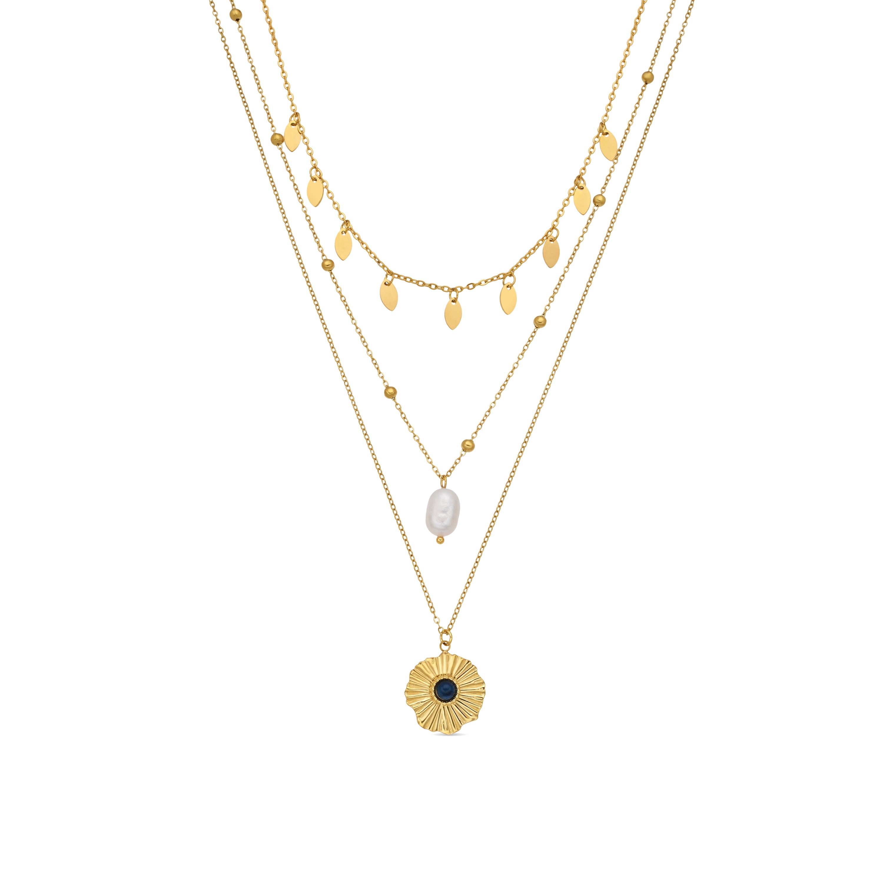 White Pearl Necklace finished in 18k yellow gold - Kixo