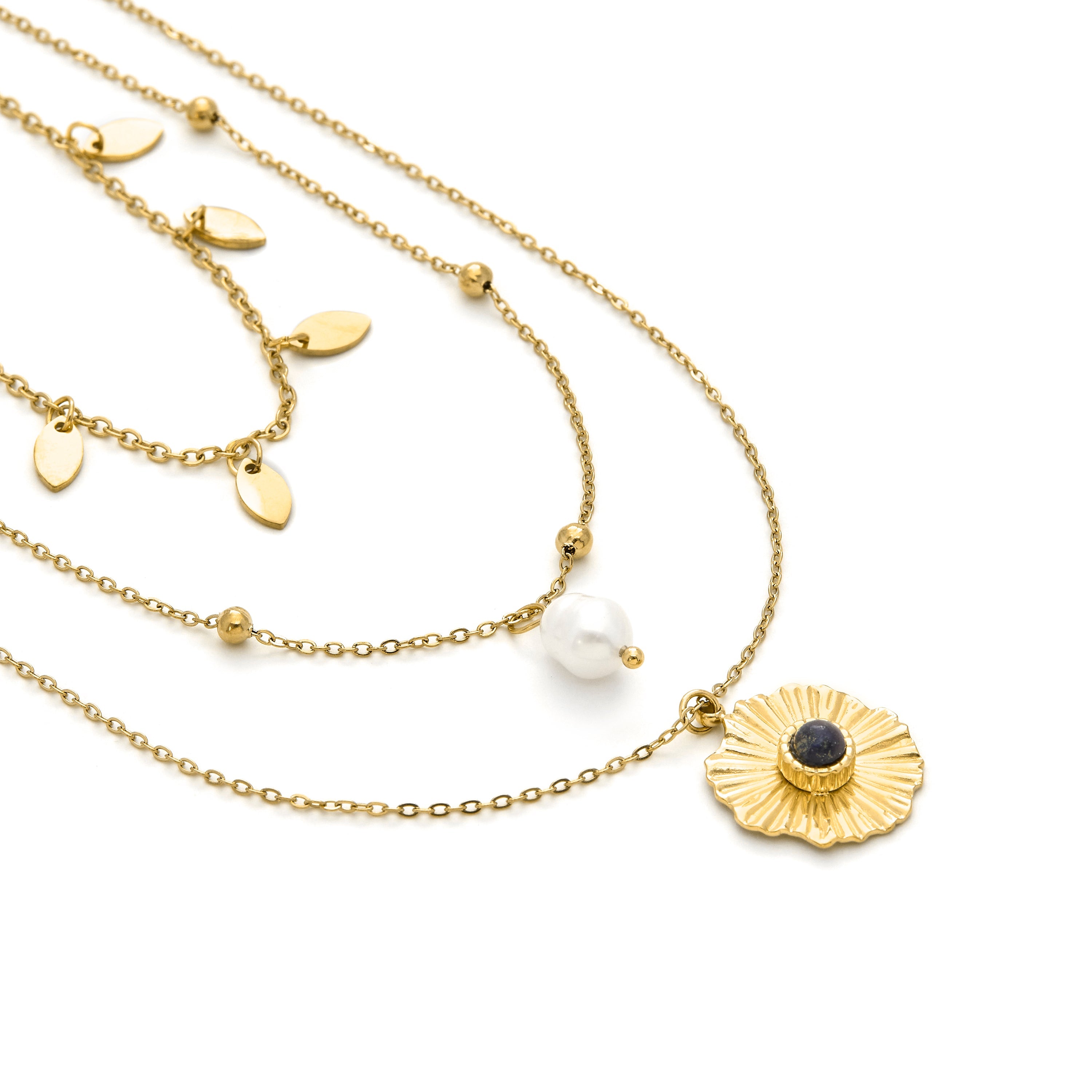 White Pearl Necklace finished in 18k yellow gold - Kixo