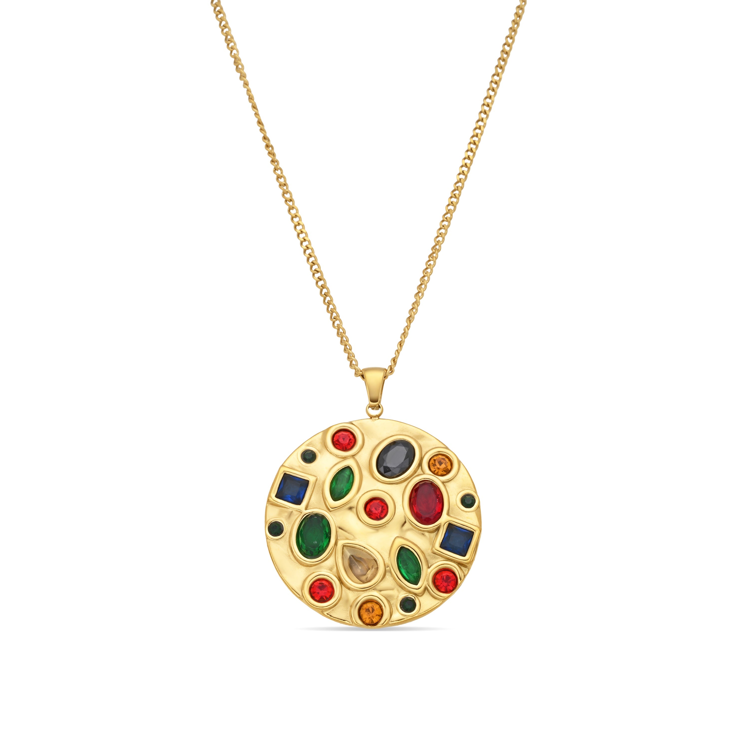 Multicolor Hydrothermal Quartz Necklace with 18k Yellow Gold Finish - Fansya