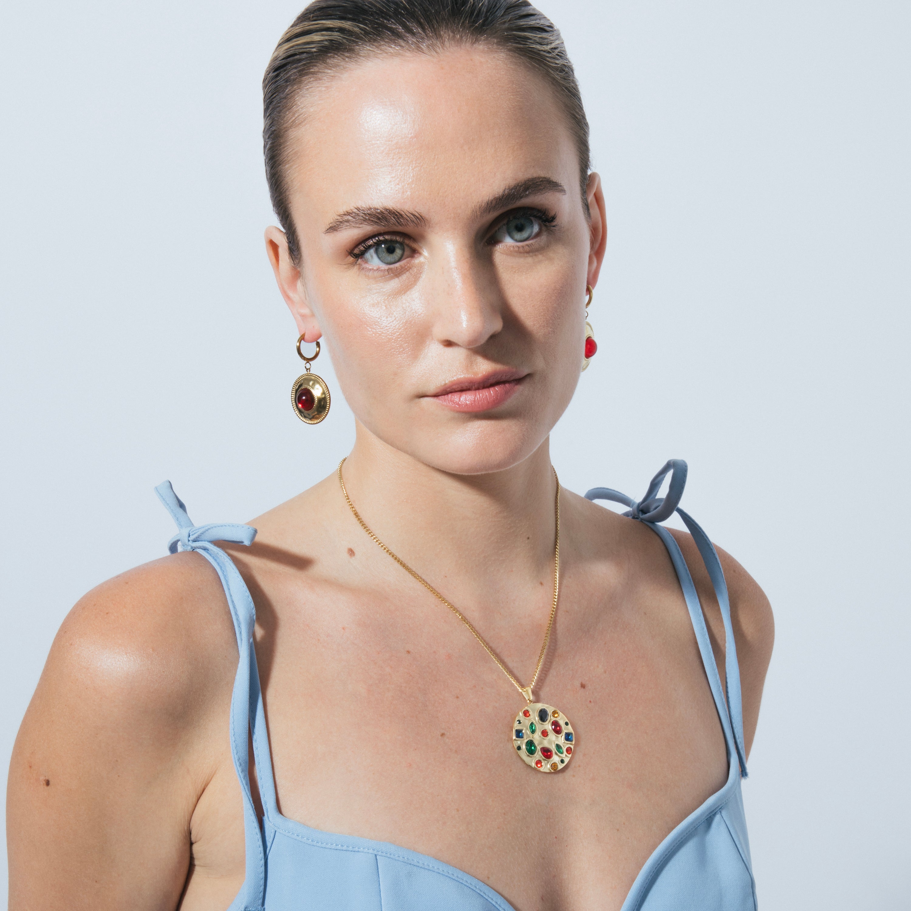 Multicolor Hydrothermal Quartz Necklace with 18k Yellow Gold Finish - Fansya