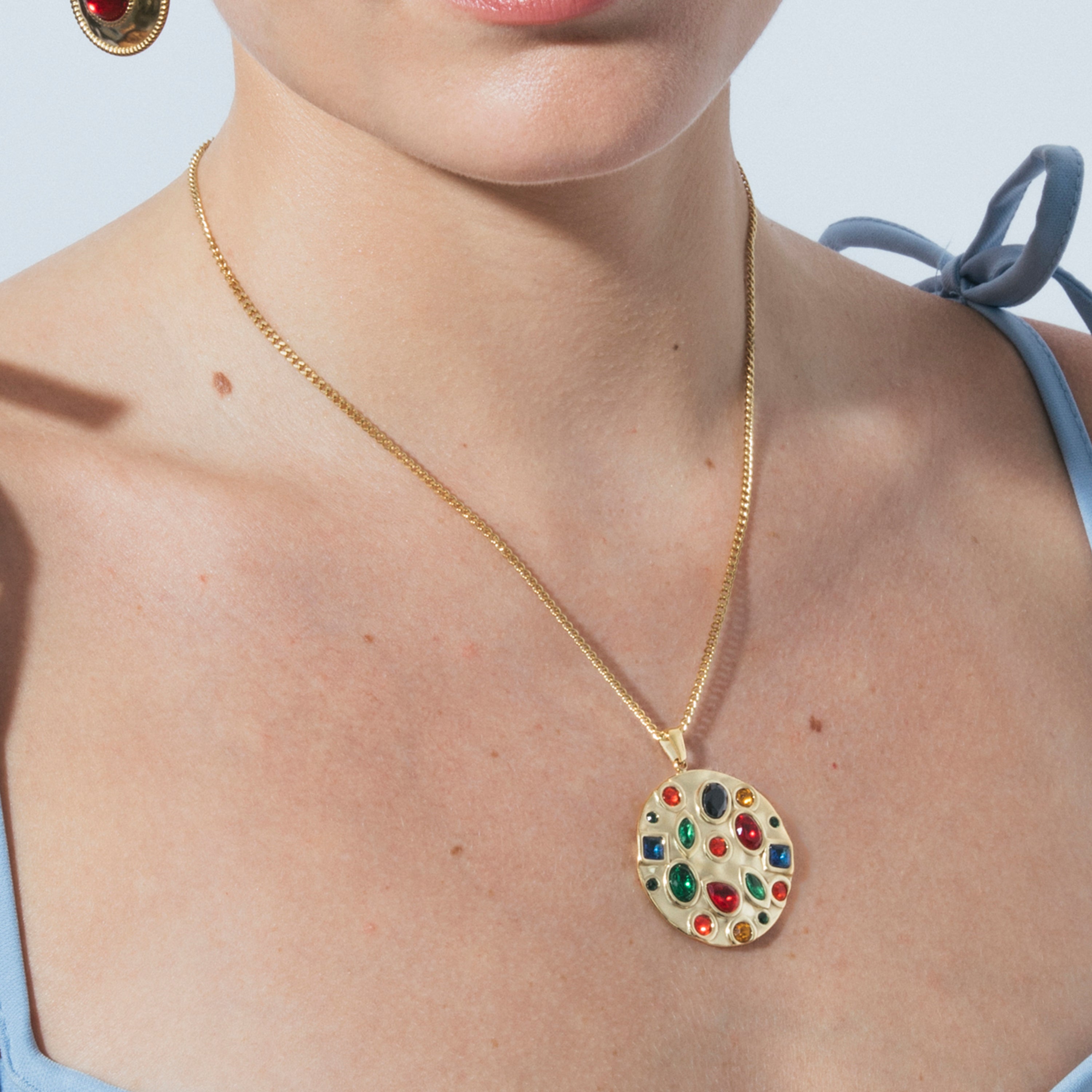 Multicolor Hydrothermal Quartz Necklace with 18k Yellow Gold Finish - Fansya