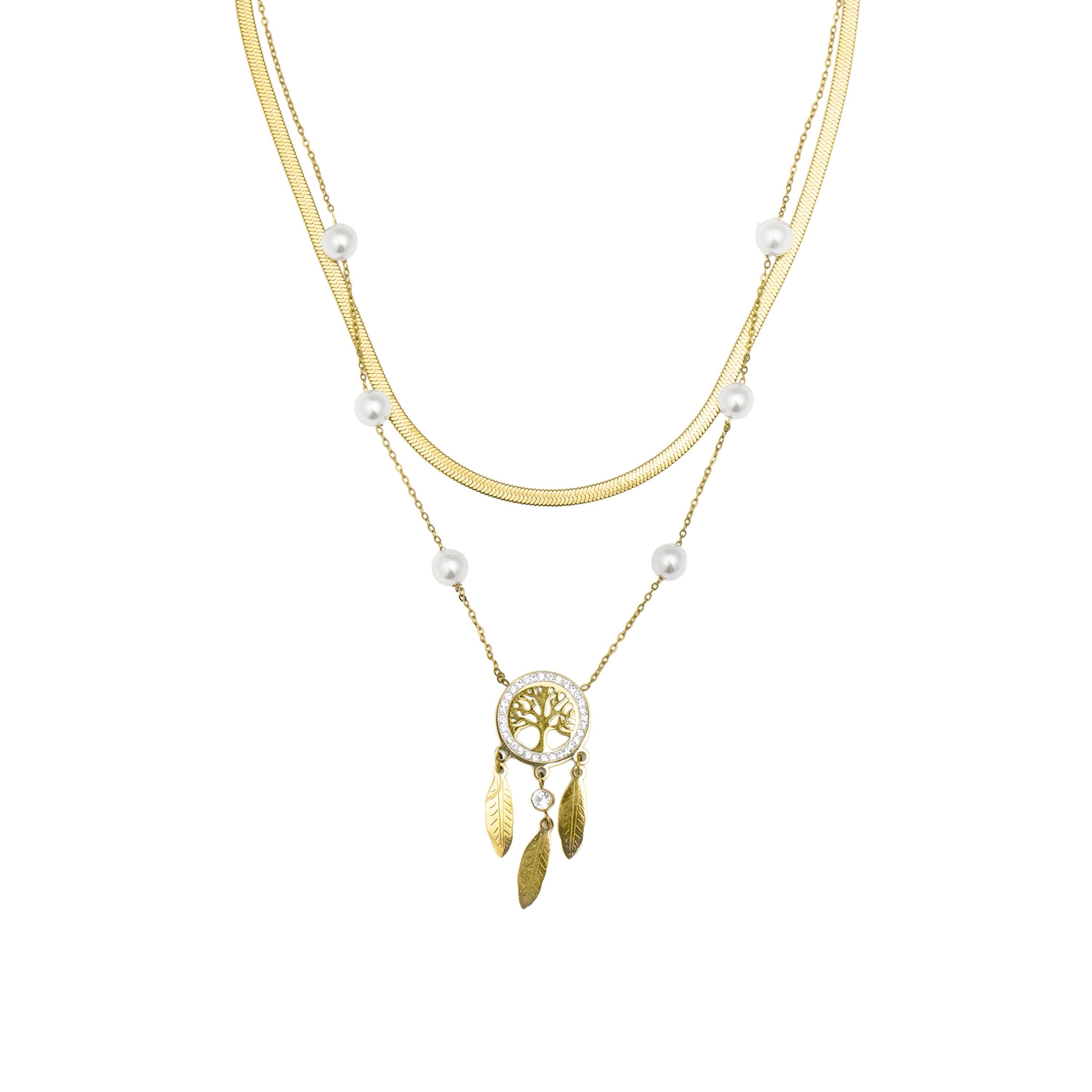 18k Yellow Gold Finished White Pearl Necklace - Anthori
