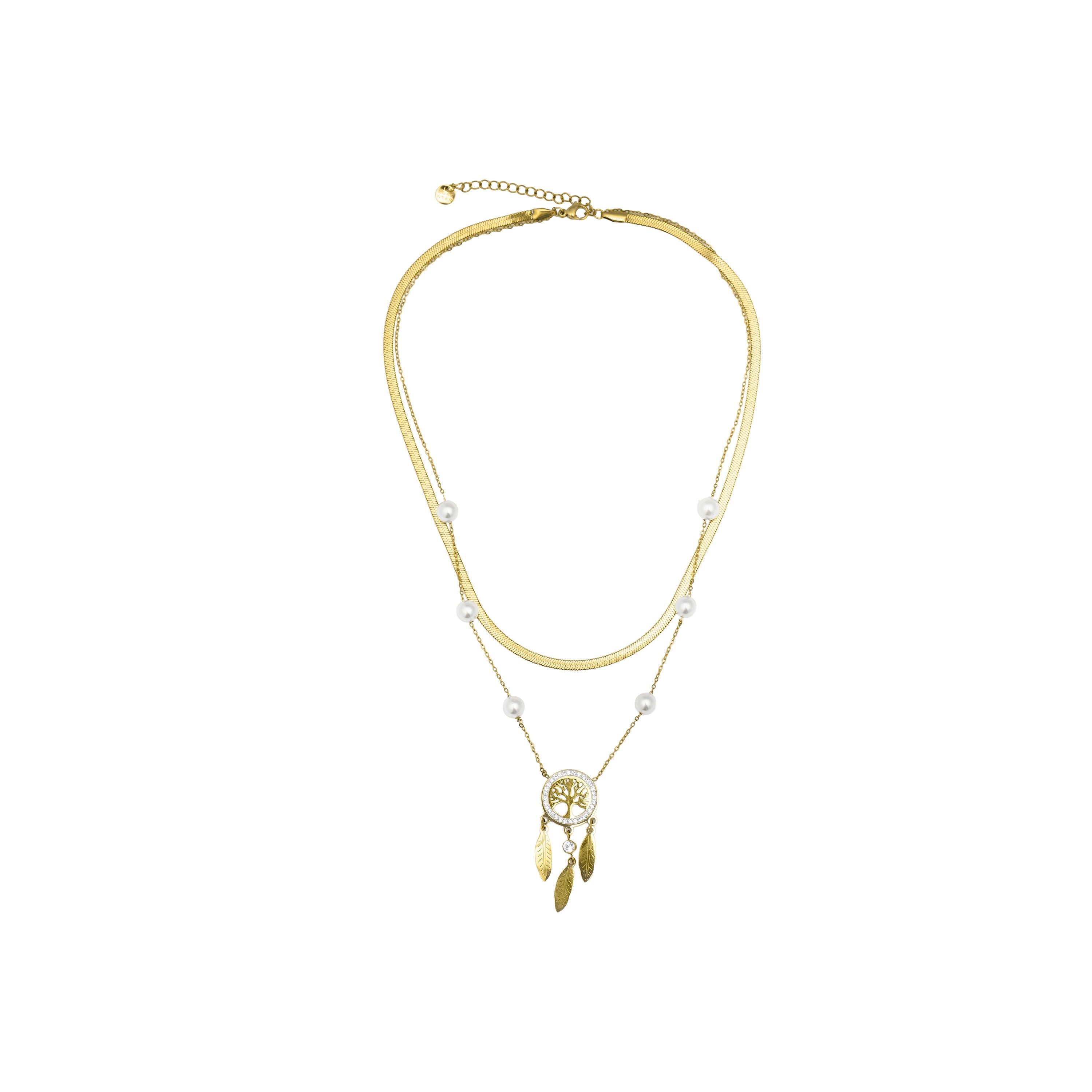 18k Yellow Gold Finished White Pearl Necklace - Anthori