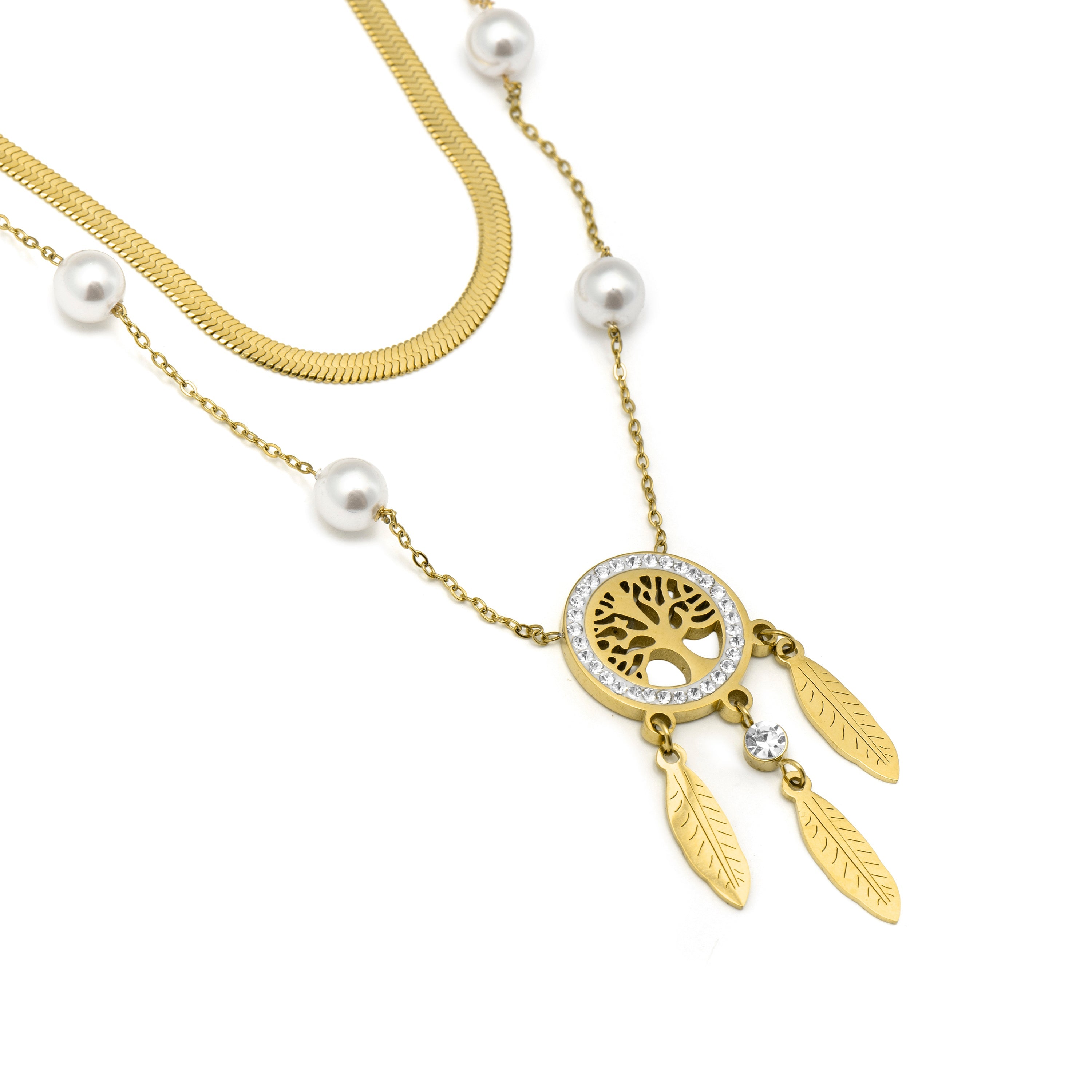 18k Yellow Gold Finished White Pearl Necklace - Anthori