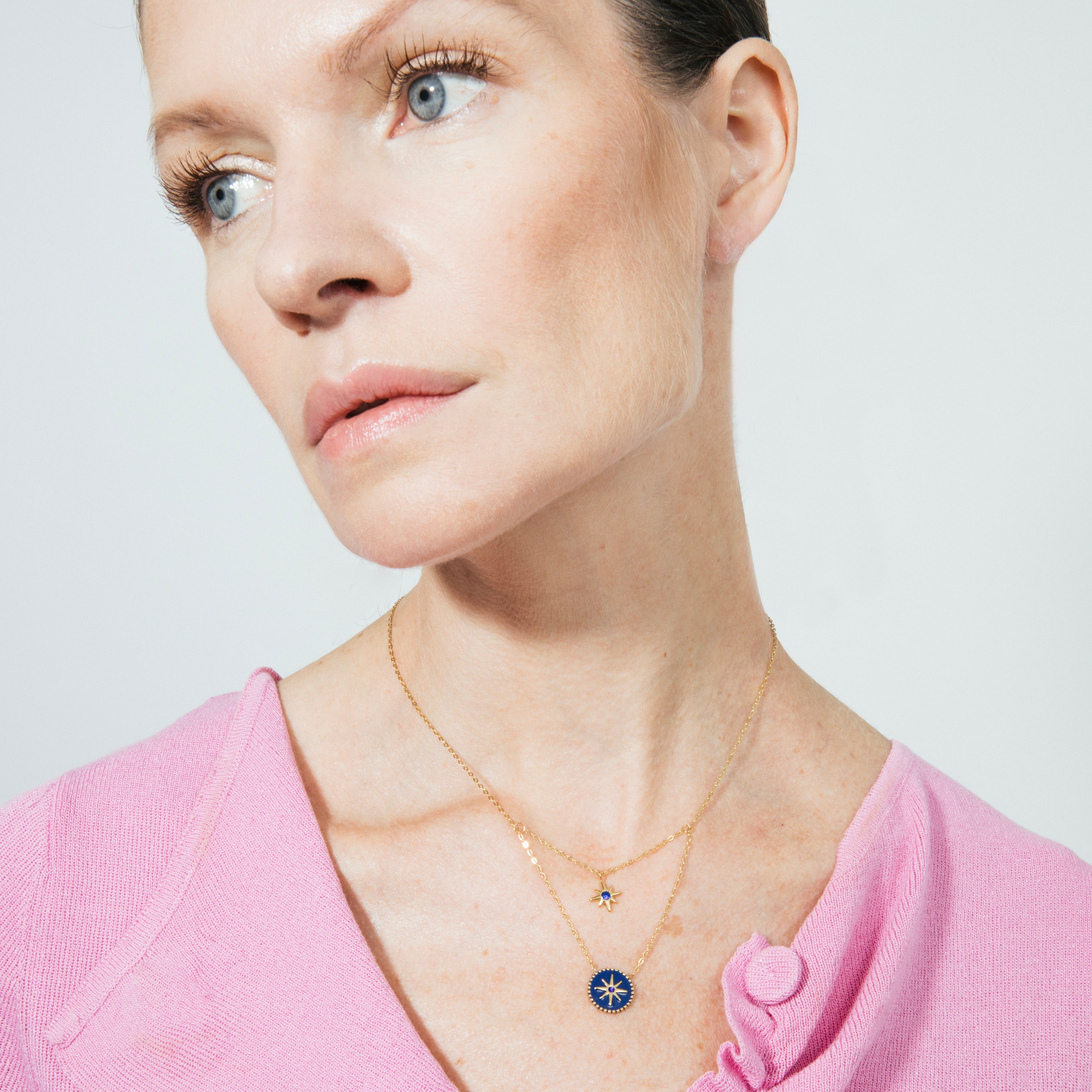 Blue Lacquer Necklace finished in 18k yellow gold - Iskha