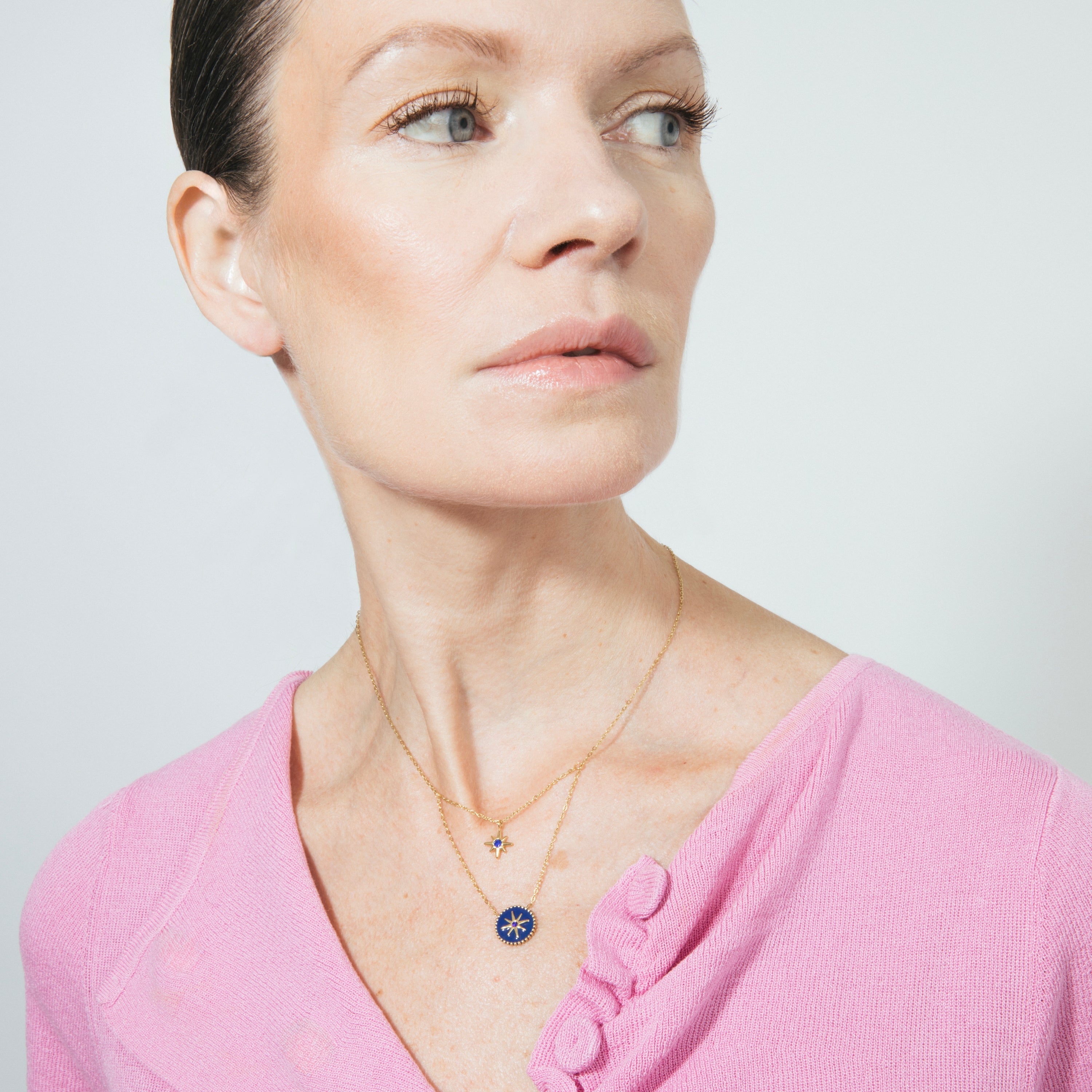 Blue Lacquer Necklace finished in 18k yellow gold - Iskha