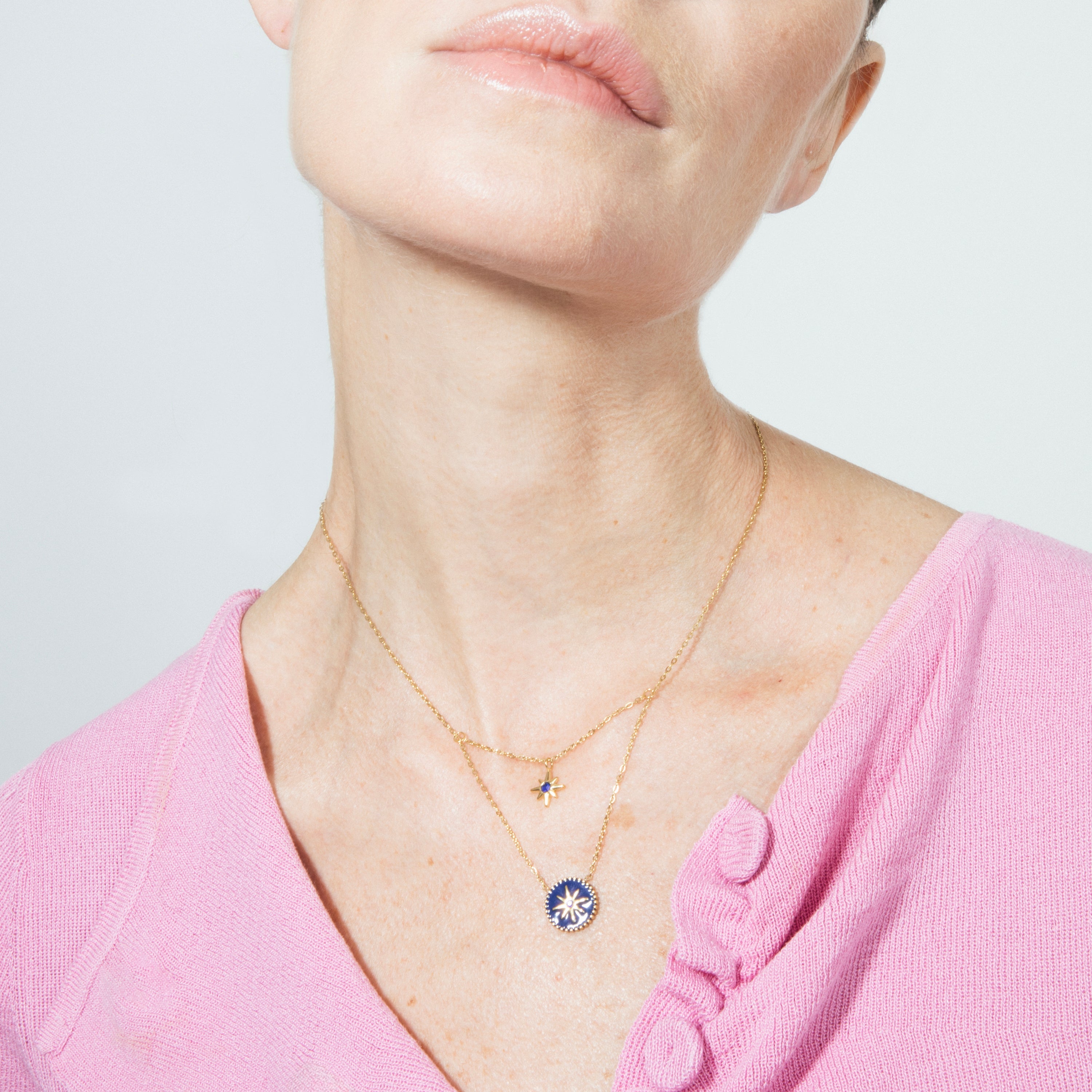 Blue Lacquer Necklace finished in 18k yellow gold - Iskha