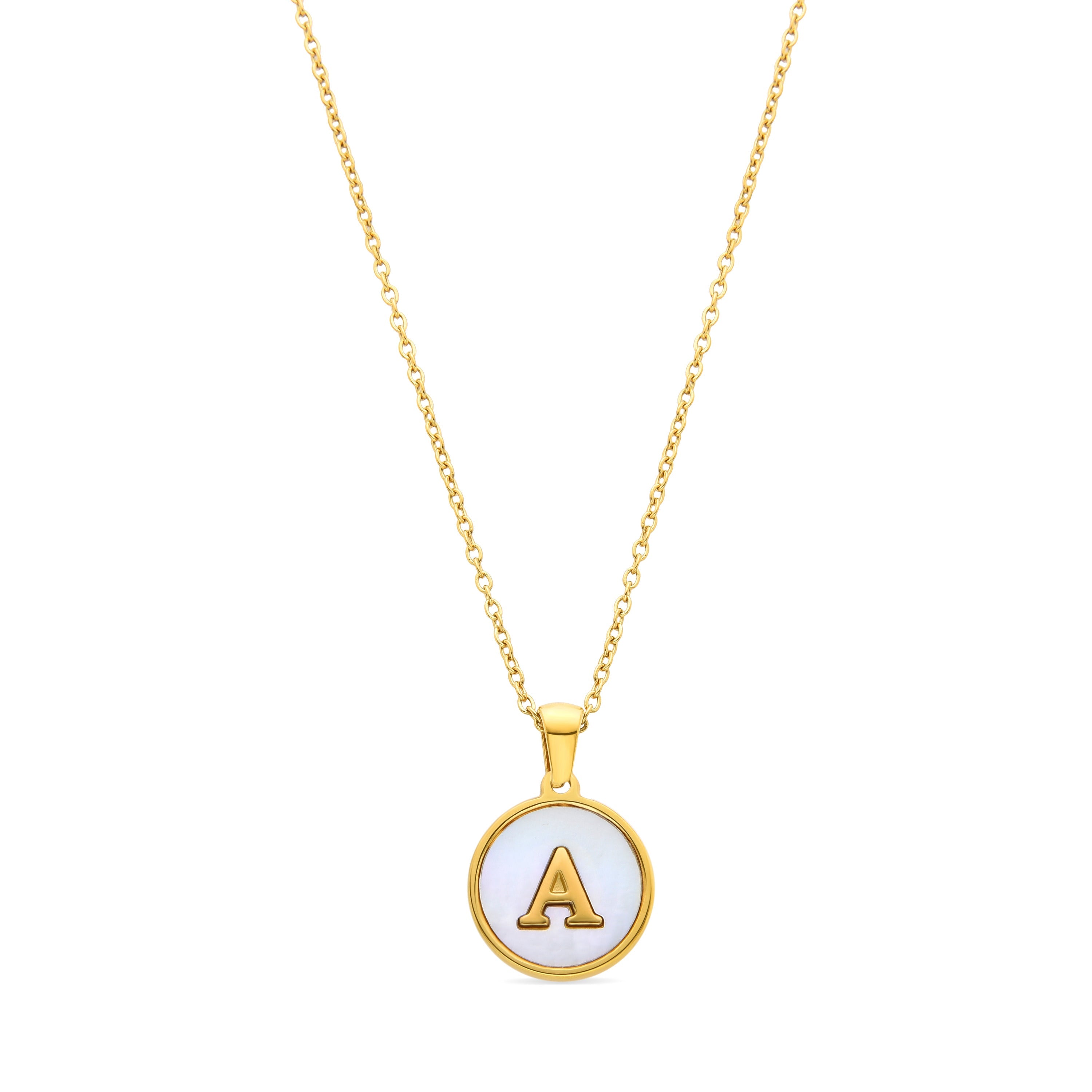 White Mother of Pearl Necklace Finished in 18K Yellow Gold - Alphabet