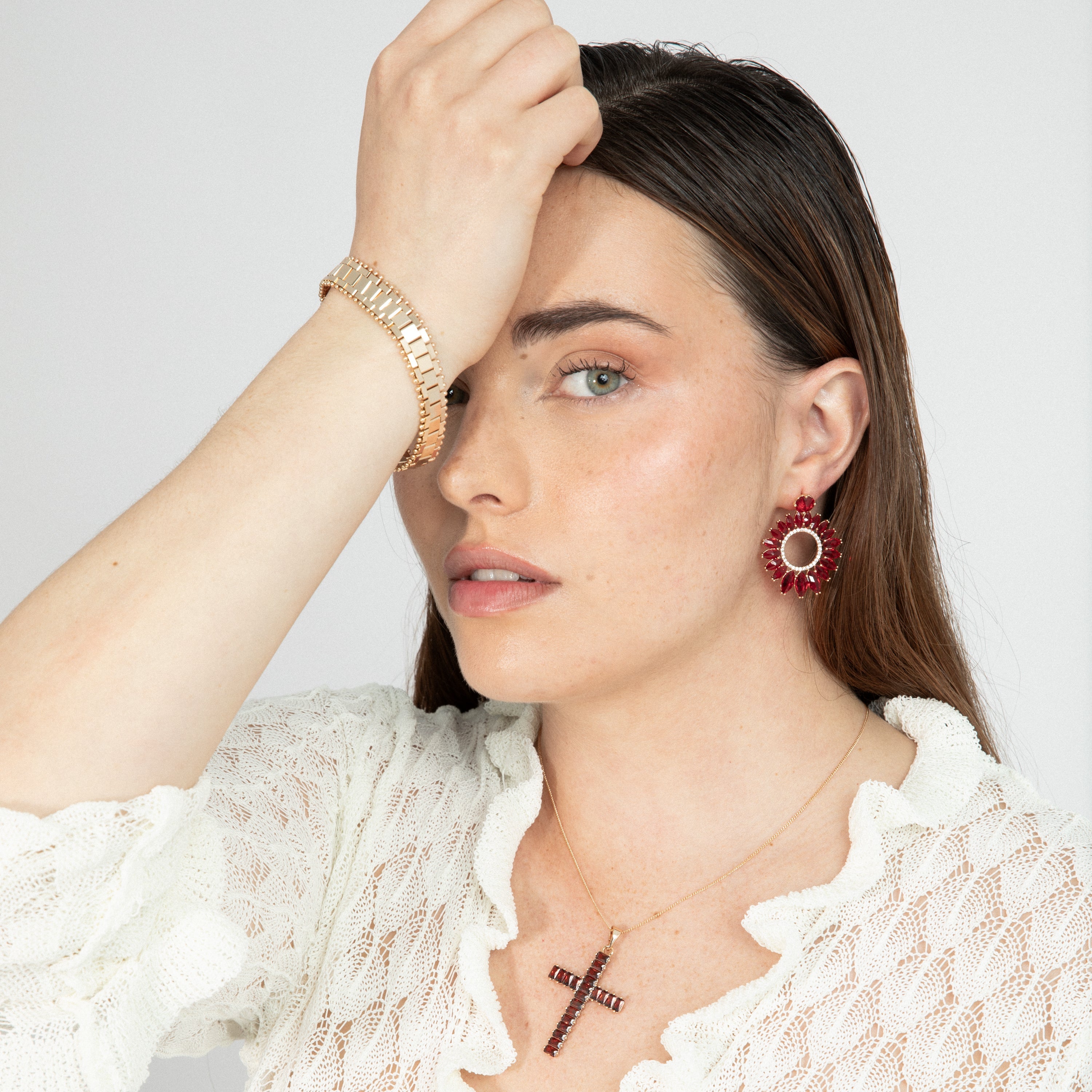 Garnet Cubic Zirconia Necklace finished in 18k yellow gold - Casiro