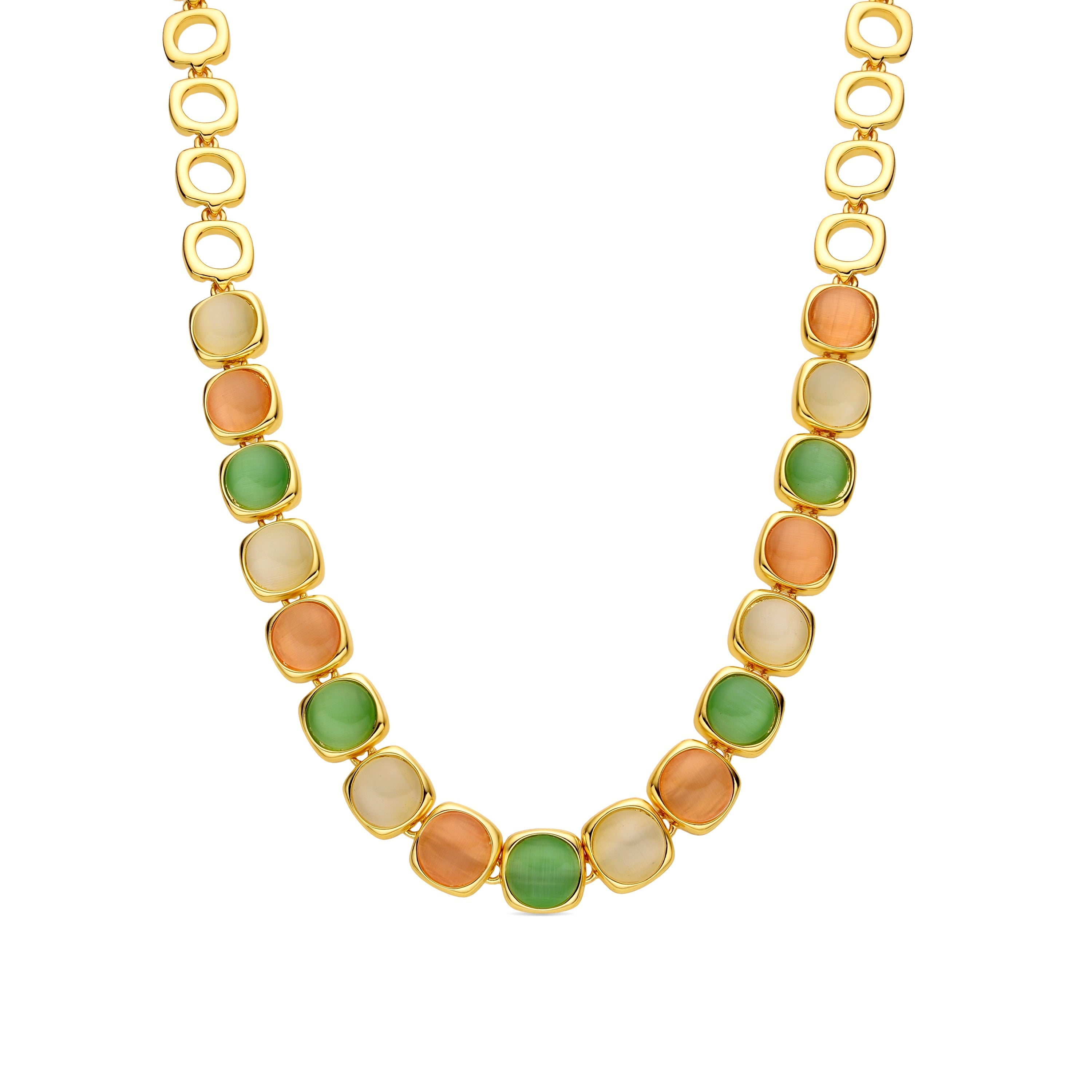 18k Gold Finish Multicolor Cat&amp;#39;s Eye Necklace - Shureo