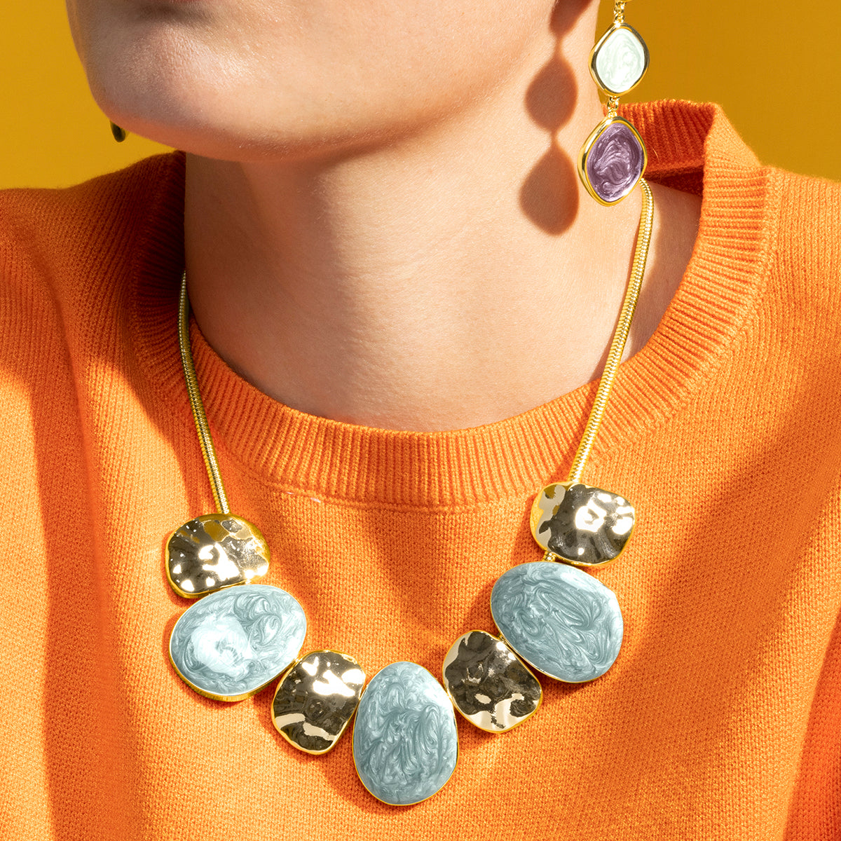 Necklace with Blue Lacquer 18k gold finish - Gori