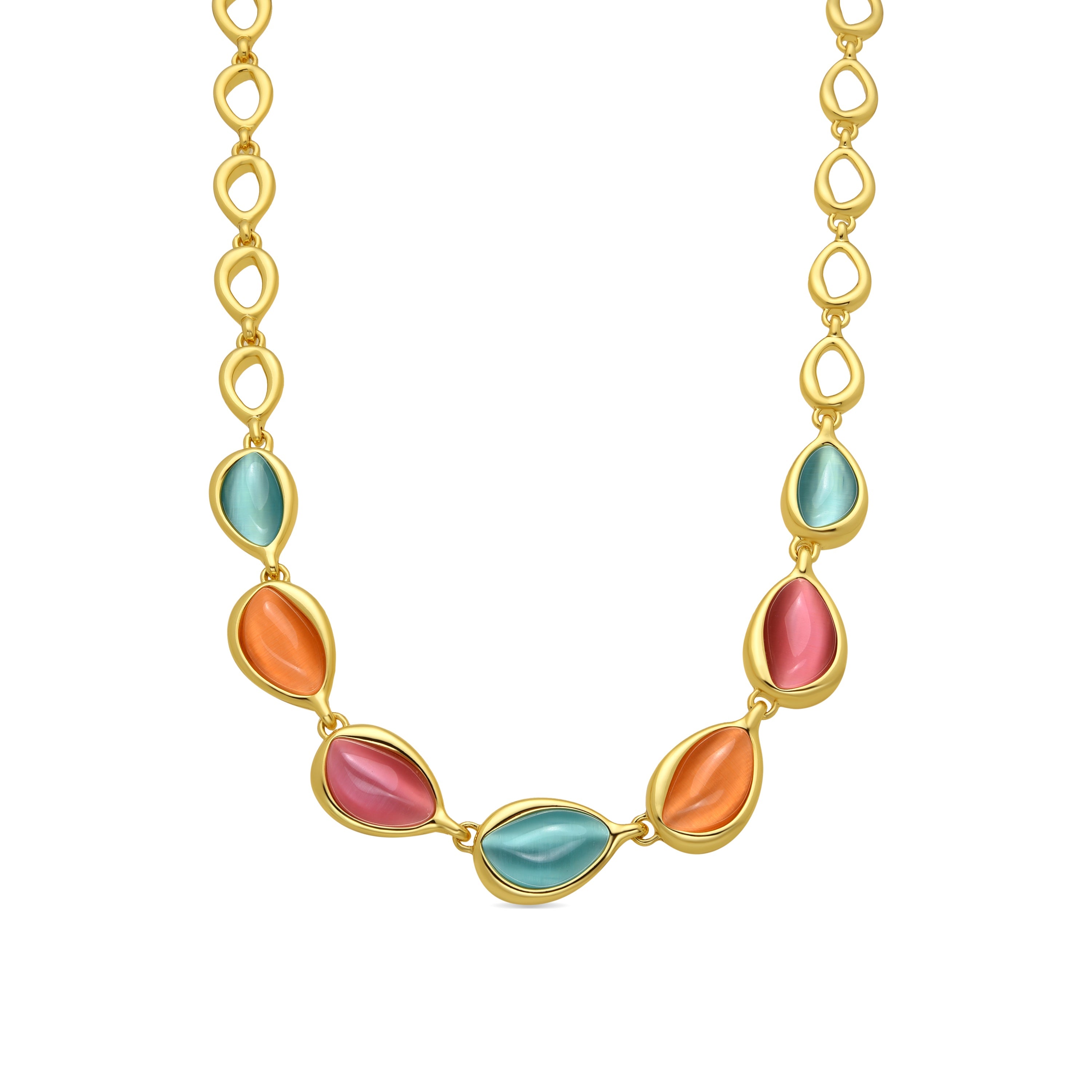 18k yellow gold finish necklace with multicolored cat's eye - Dulfo