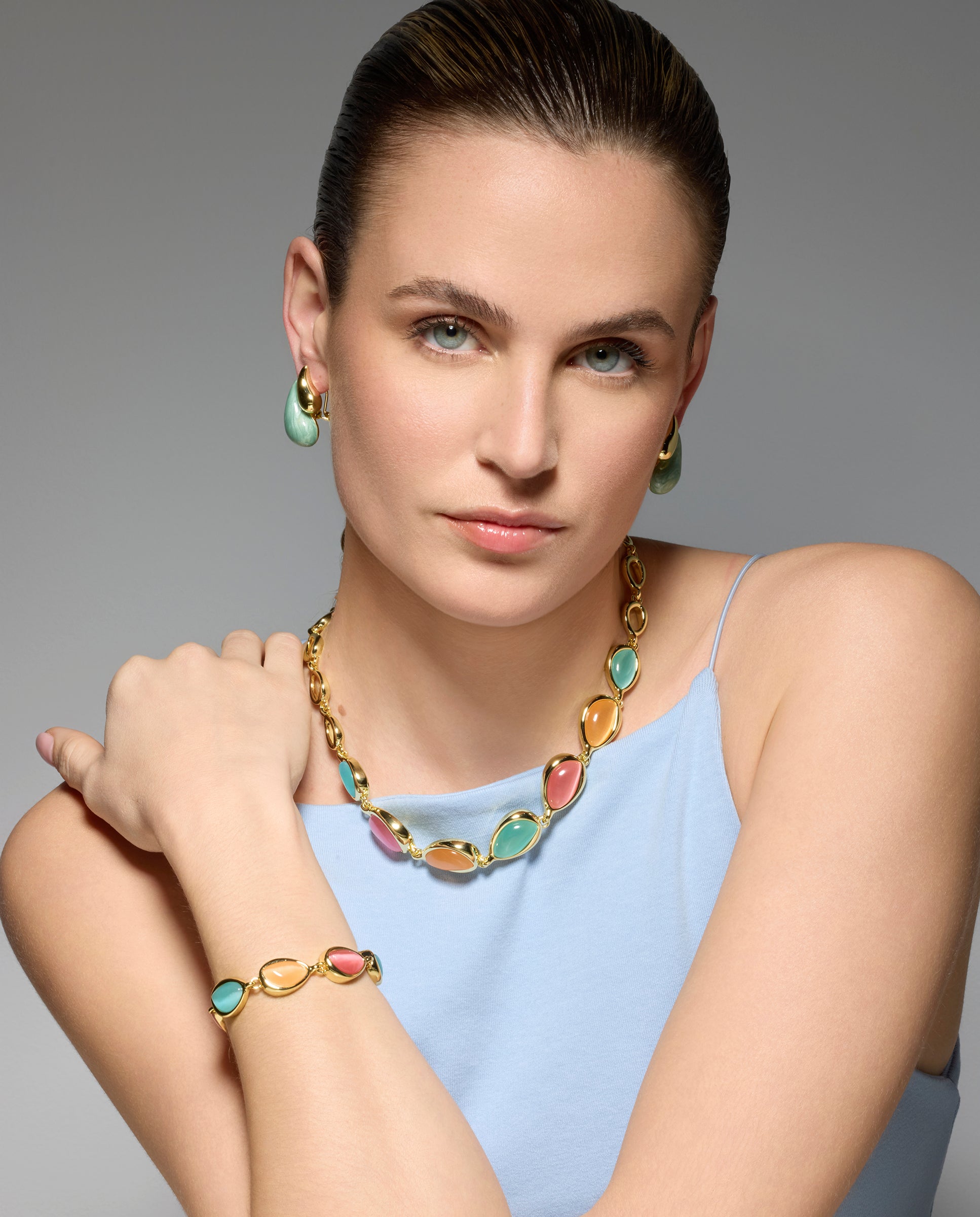 18k yellow gold finish necklace with multicolored cat&amp;#39;s eye - Dulfo