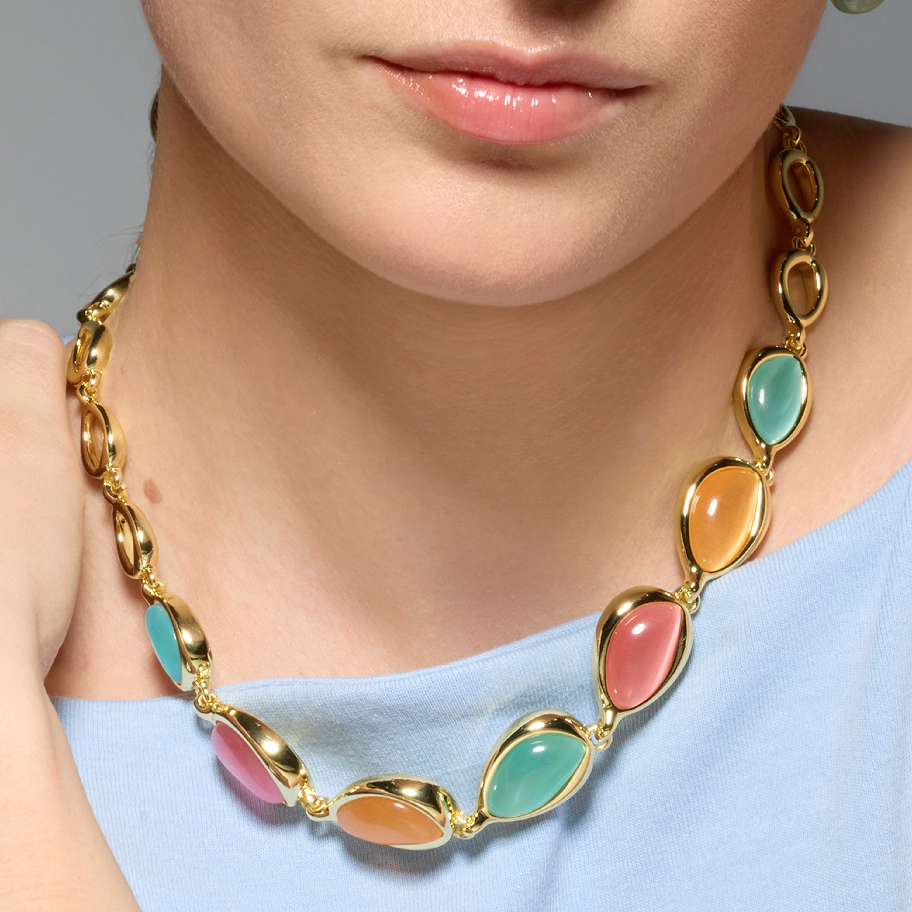 Colar com acabamento em ouro amarelo 18k e Olho de Gato Multicolorido - Dulfo
