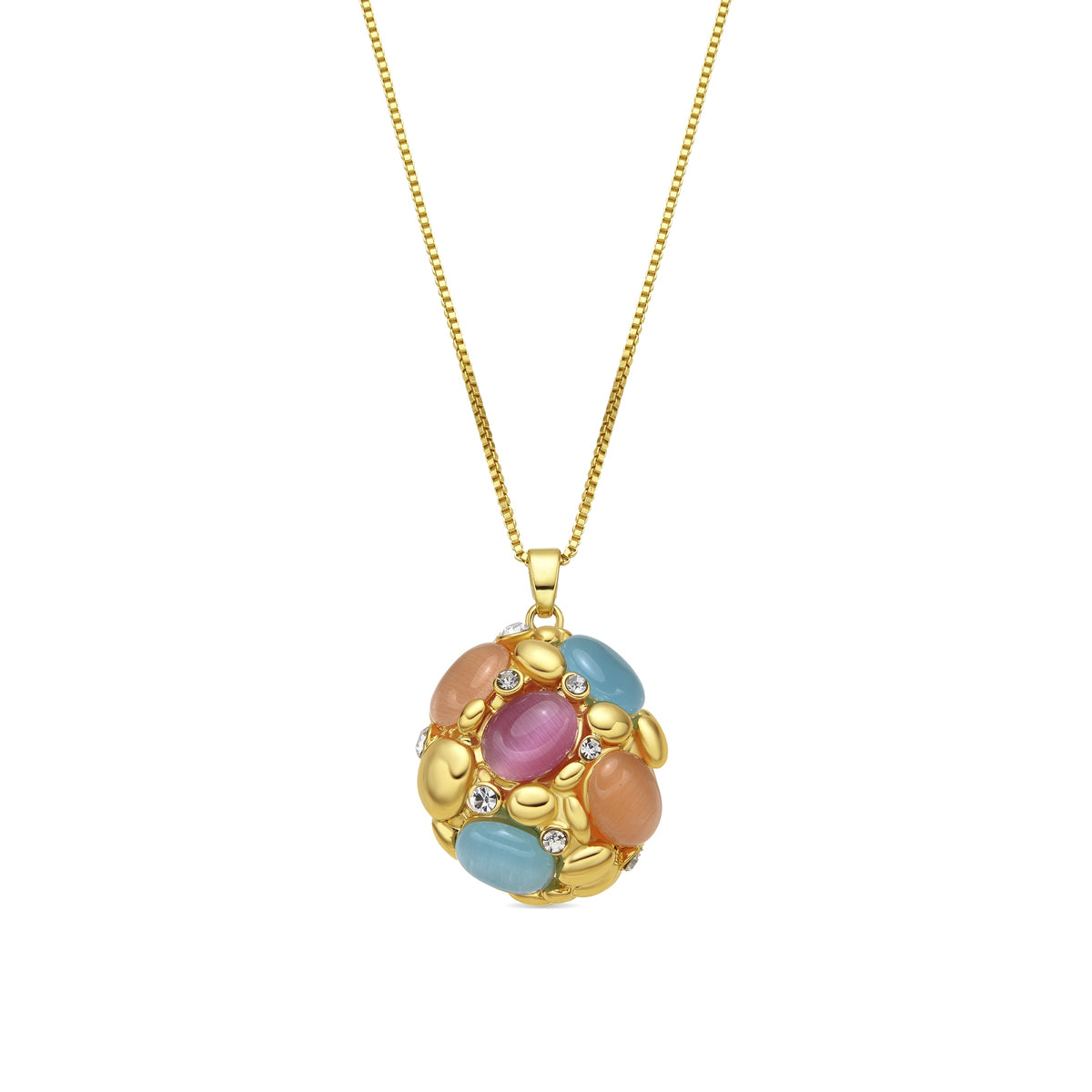 Shyal Multicolor Cat&amp;#39;s Eye Necklace in 18k Yellow Gold Finish