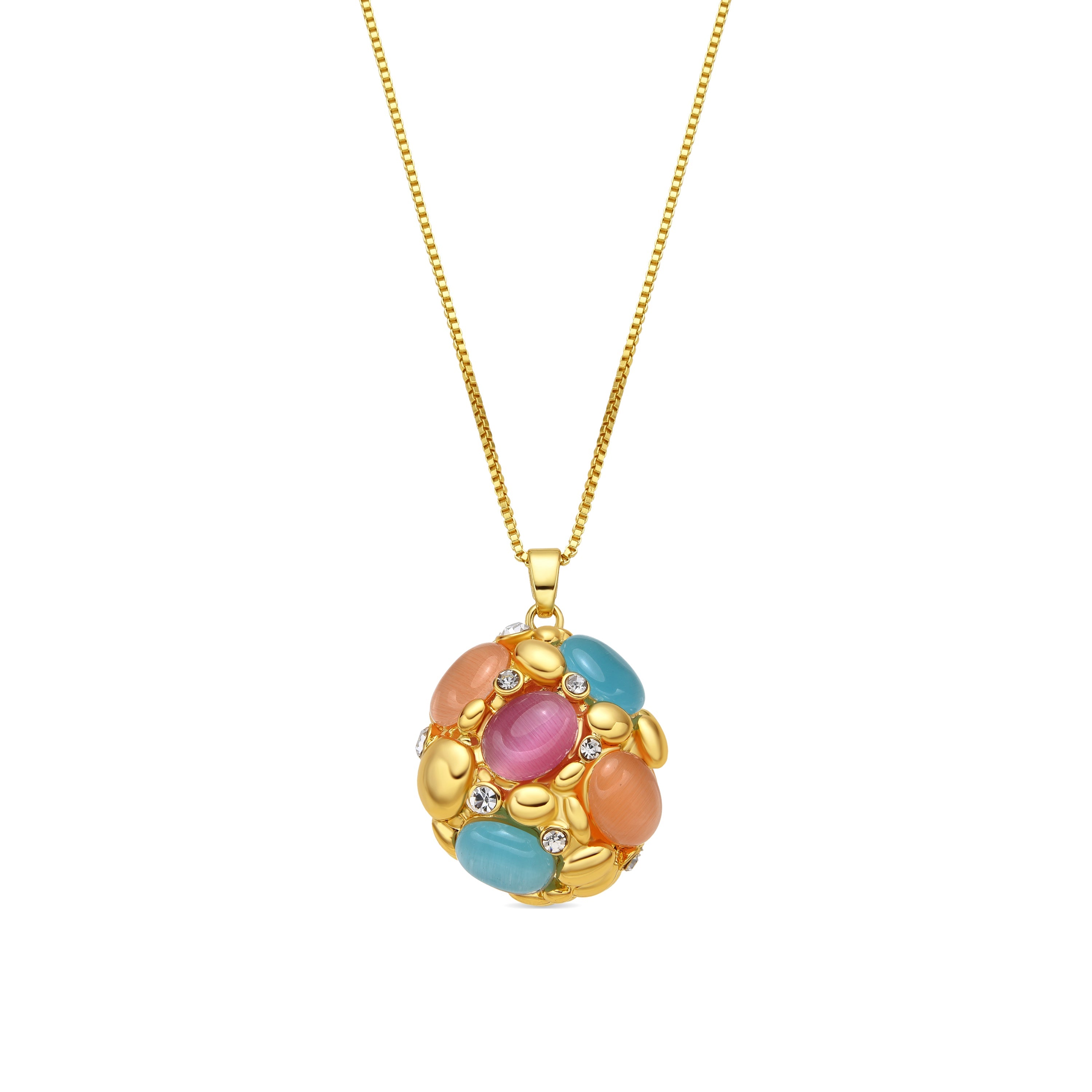 Colar Shyal em Olho de Gato Multicolorido com acabamento em ouro amarelo 18k
