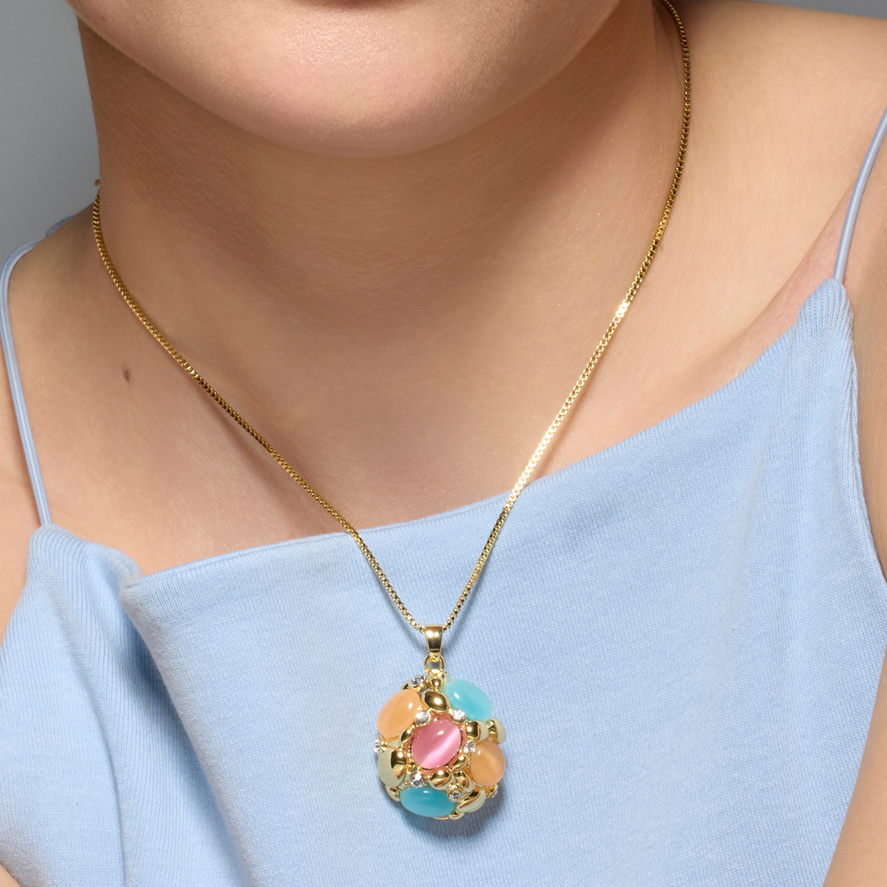 Colar Shyal em Olho de Gato Multicolorido com acabamento em ouro amarelo 18k