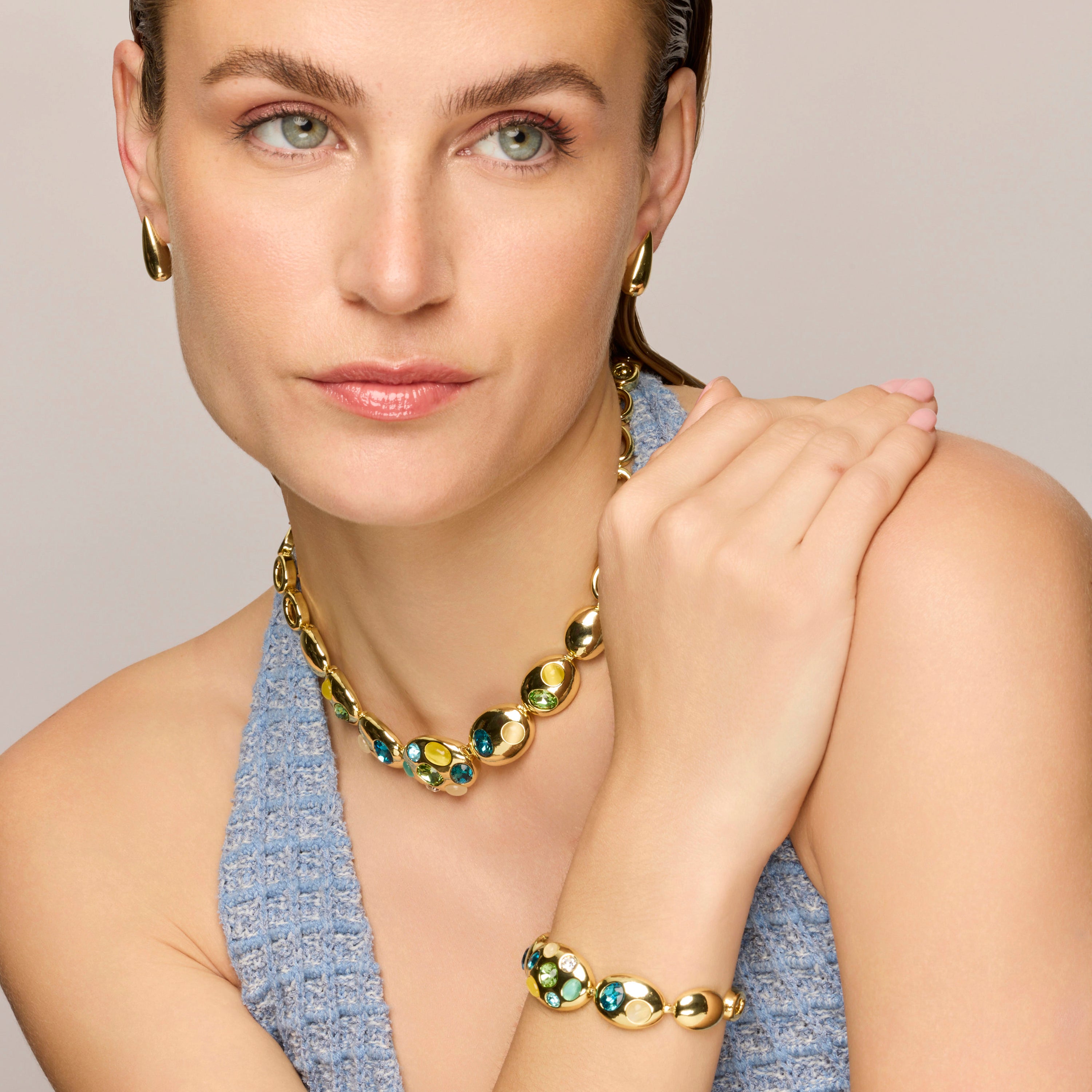 18k yellow gold and multicolor crystal necklace - Alik