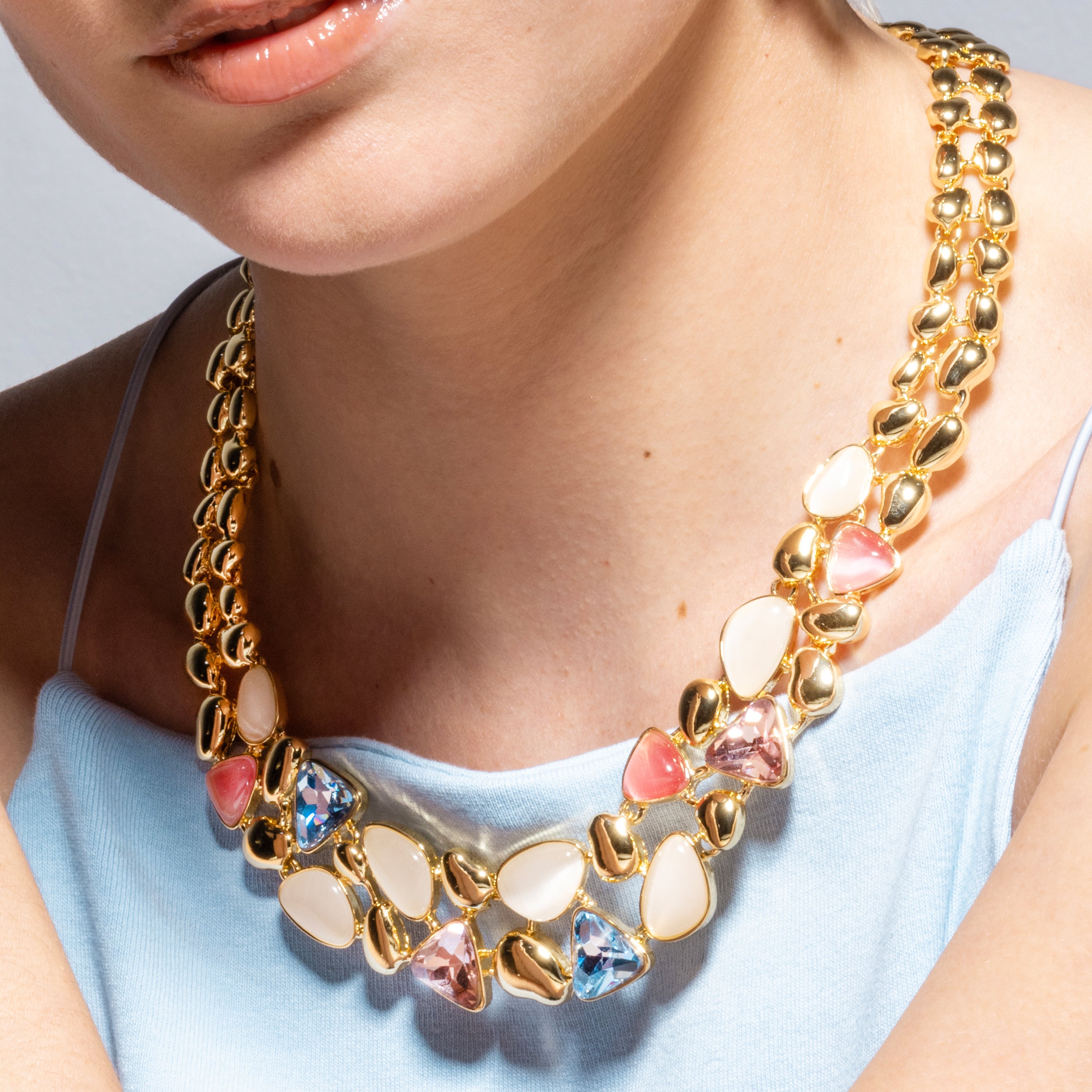 18k yellow gold and multicolor crystal necklace - Naxmo