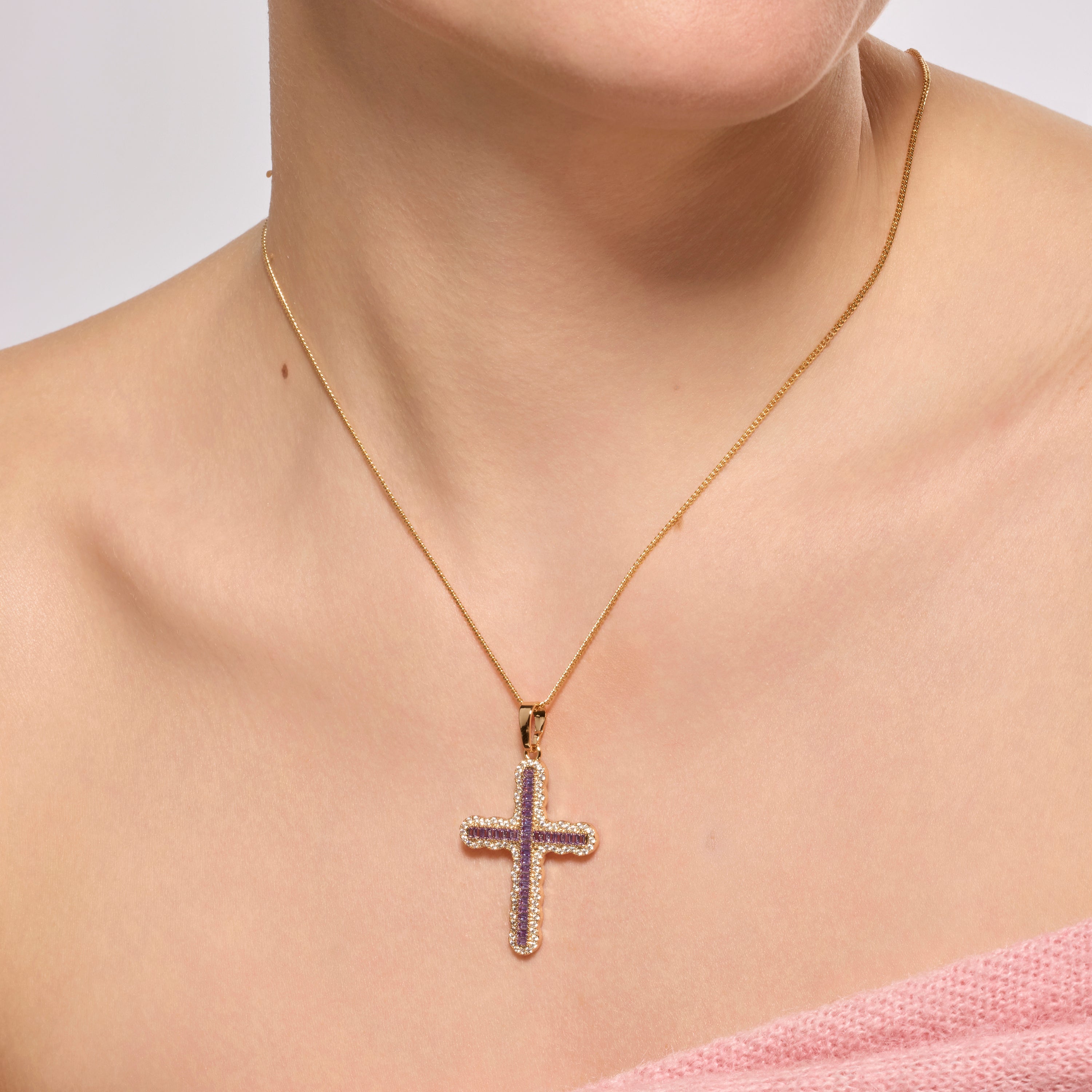 Collar acabado oro amarillo de 18k y Circonita Amatista - Emfir
