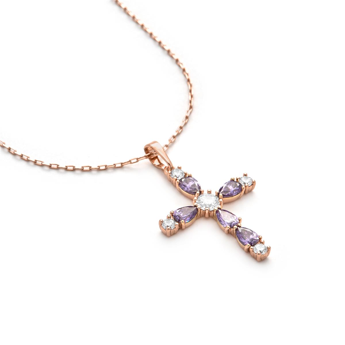 18k yellow gold-plated Amethyst Zircon Necklace - Feinah