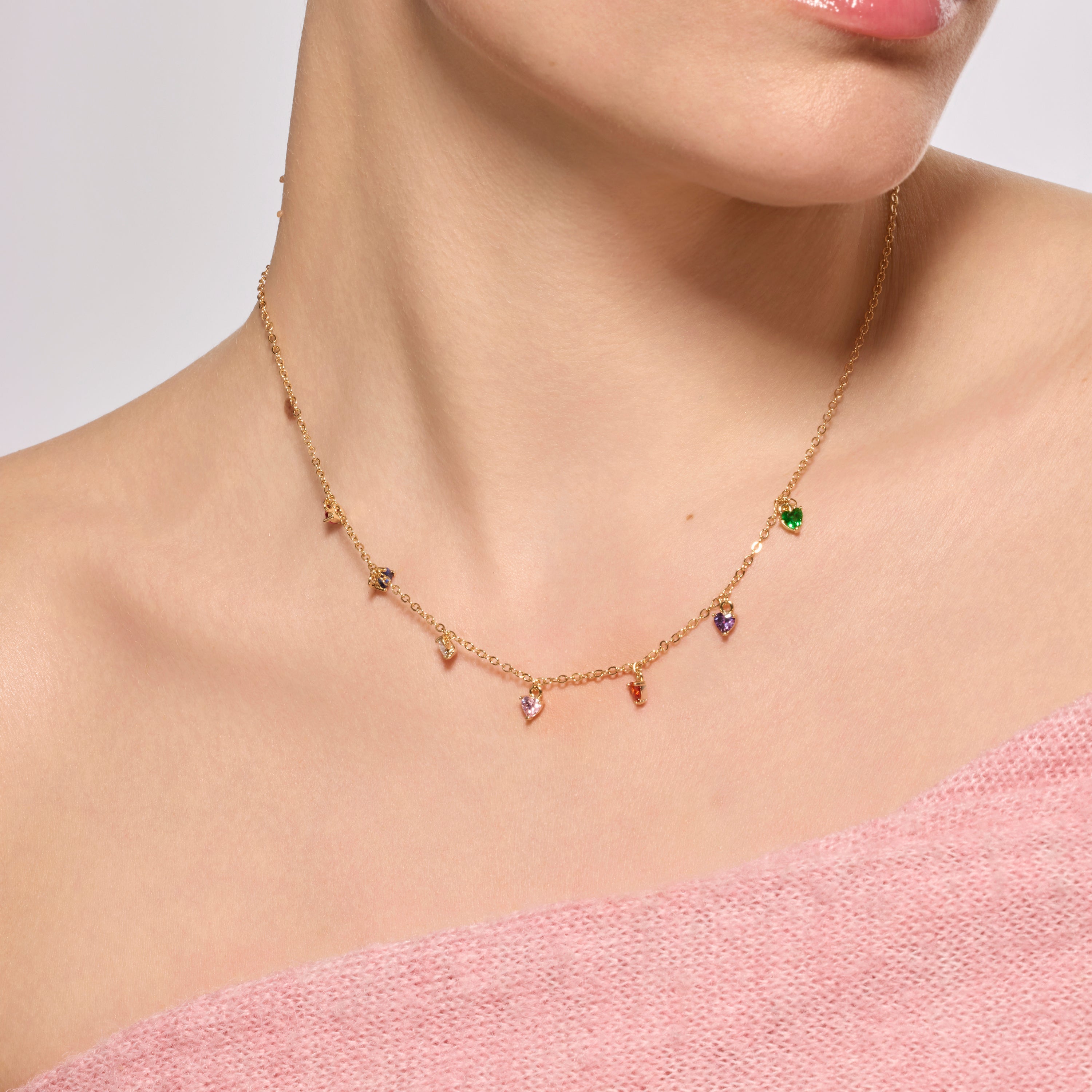 18k yellow gold finish necklace with multicolored zirconia - Acuil