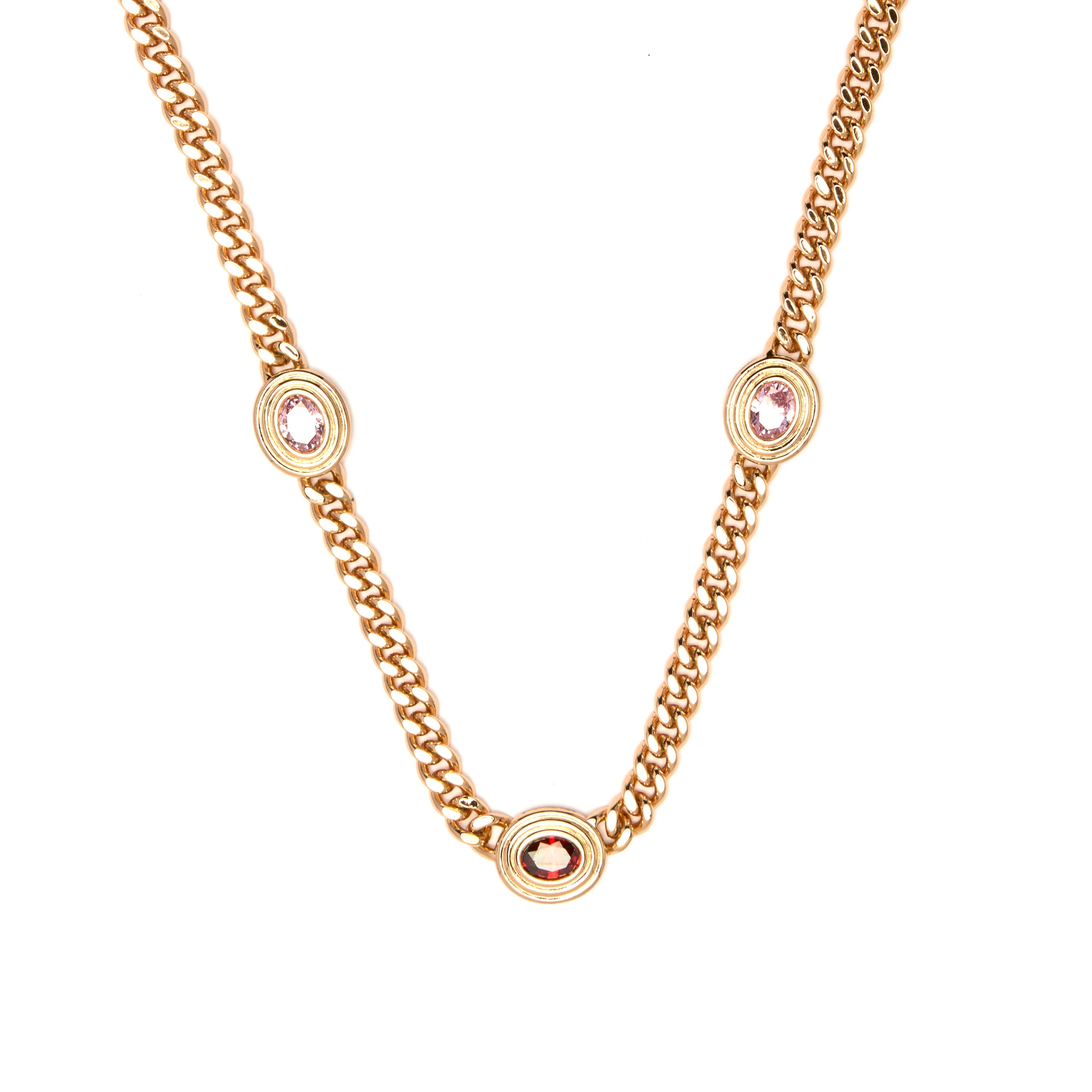 18k Yellow Gold Plated Pink Zircon Necklace - Rinlin
