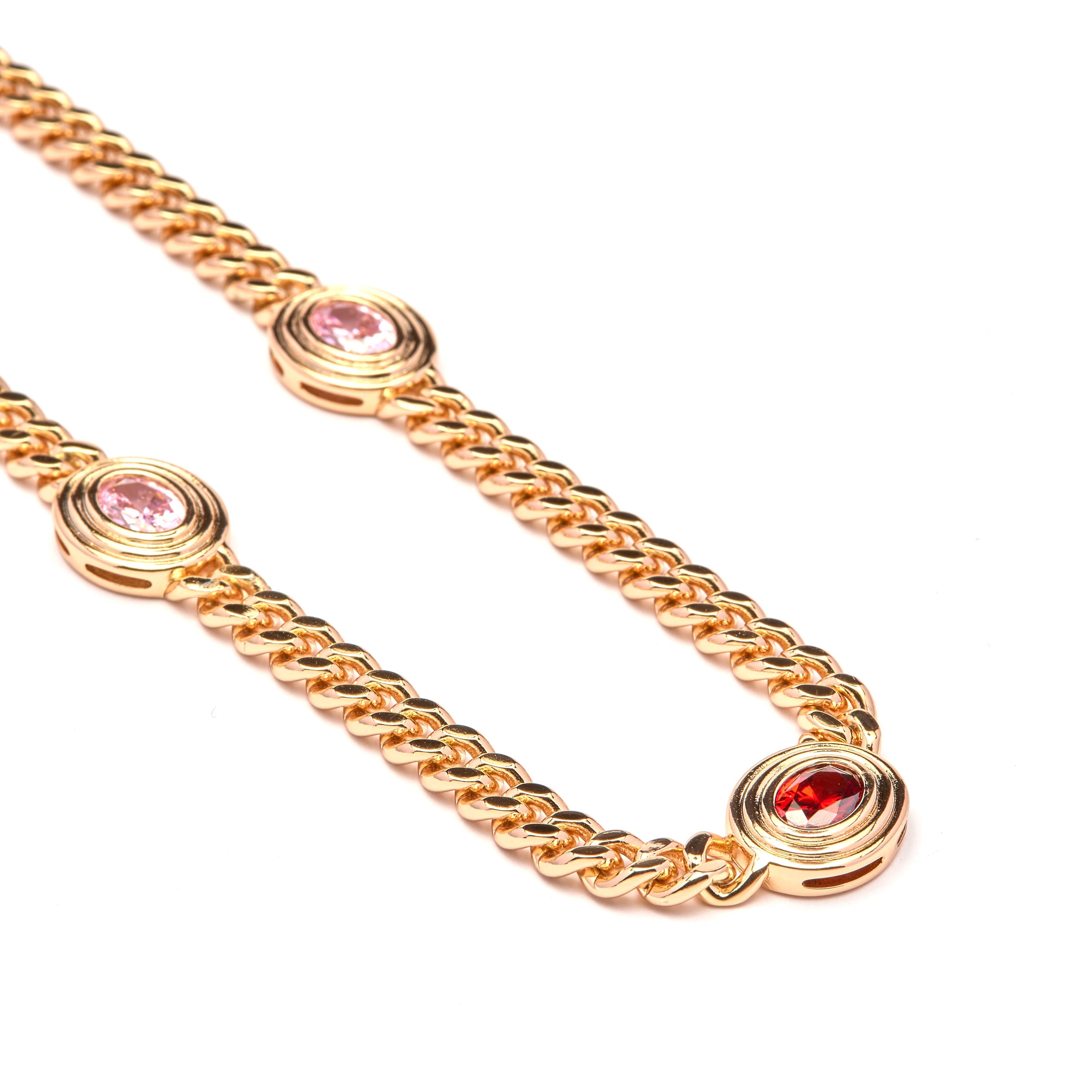 18k Yellow Gold Plated Pink Zircon Necklace - Rinlin