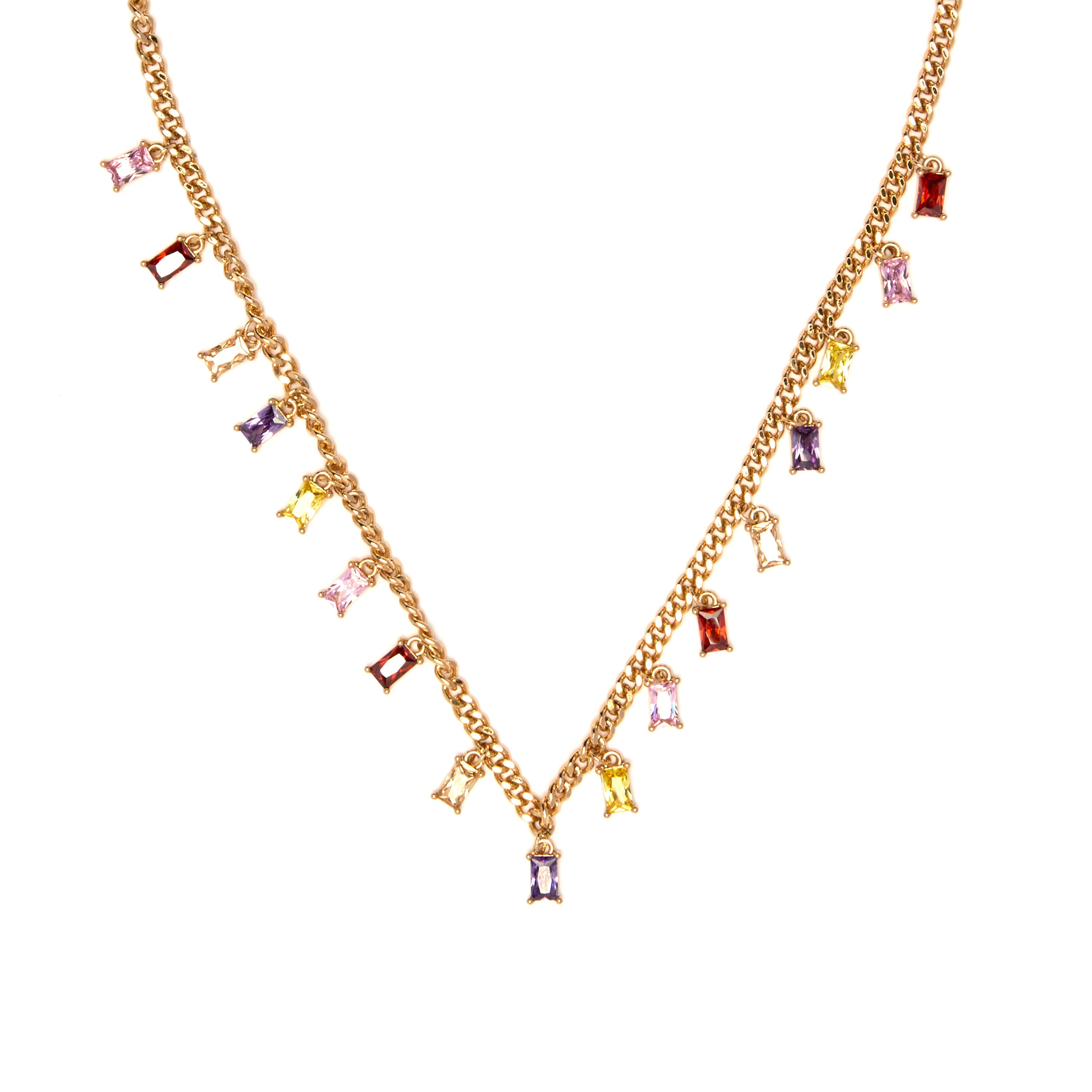 Multicolor Zirconia Necklace in 18k yellow gold finish - Focus