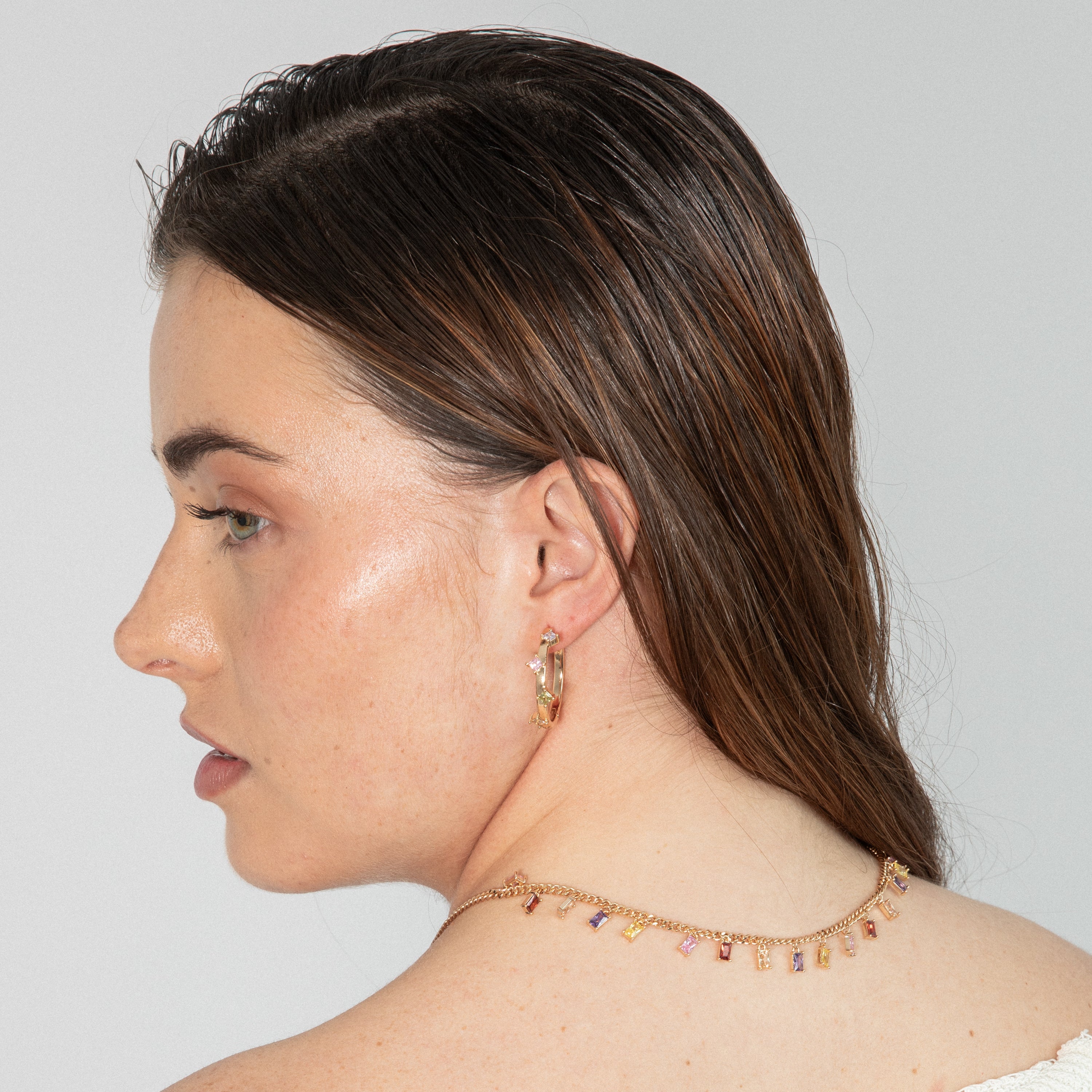 Multicolor Zirconia Necklace in 18k yellow gold finish - Focus