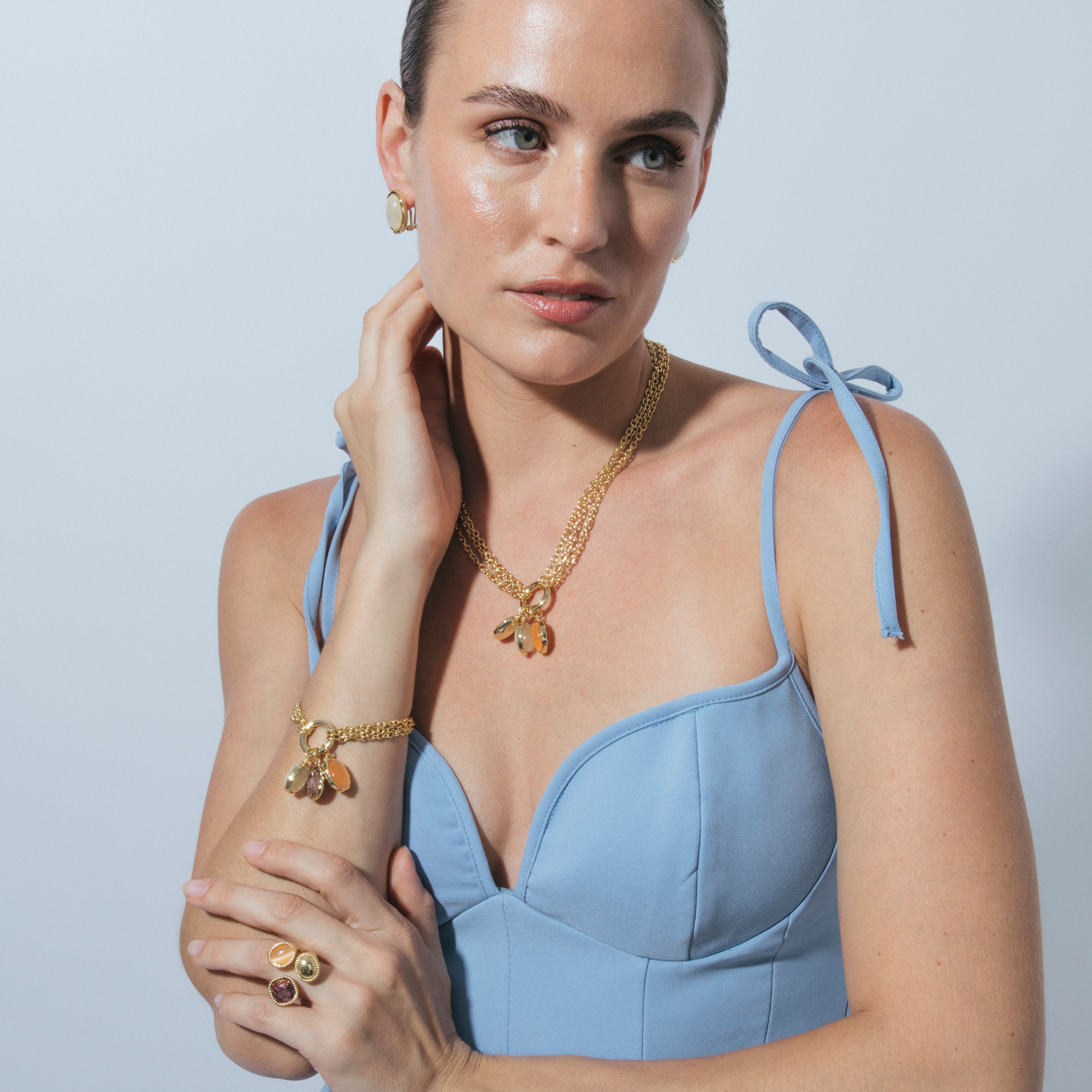 18k Yellow Gold-Plated Multicolor Cat Eye Necklace - Zalya