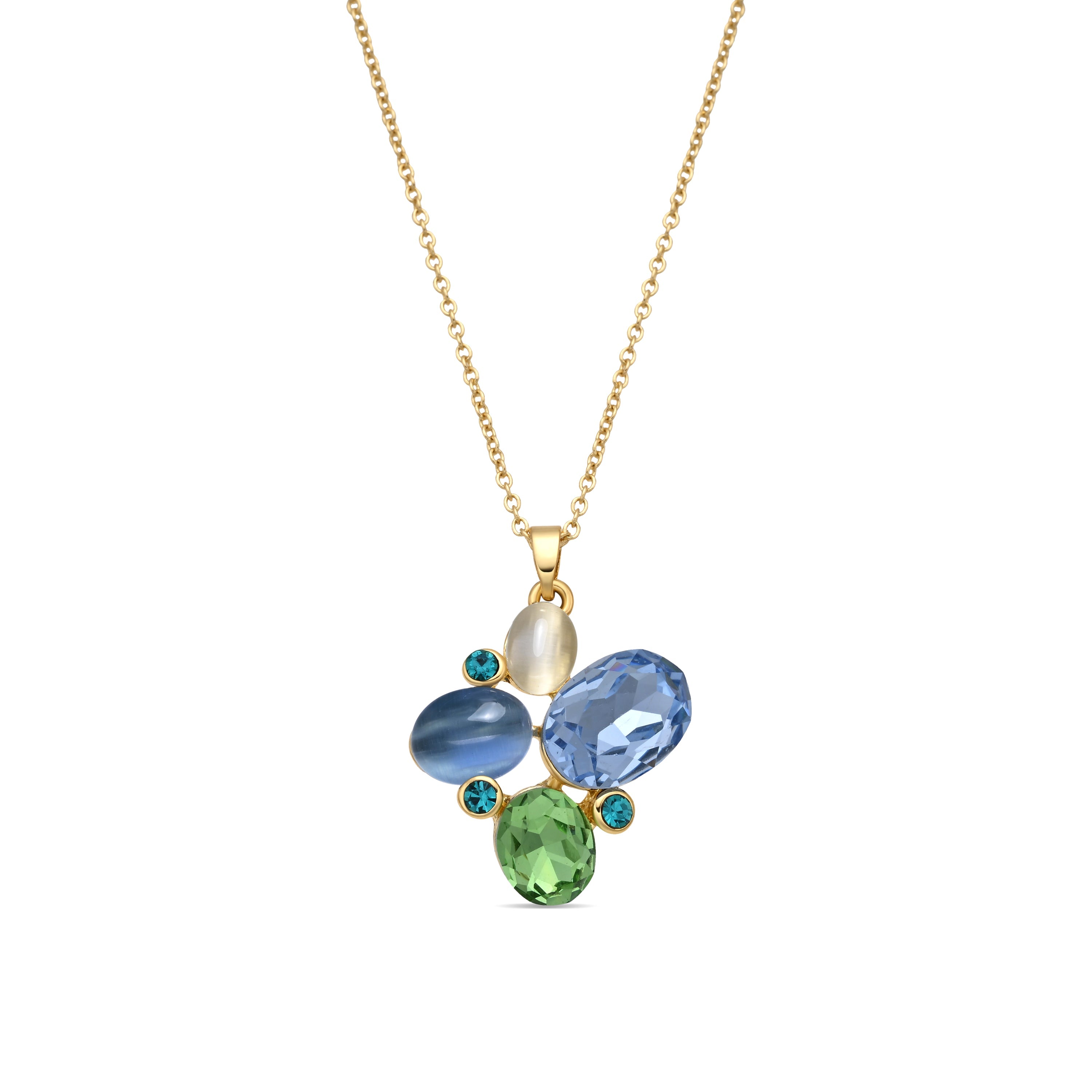Blue Cat Eye Necklace finished in 18k yellow gold - Anxobu