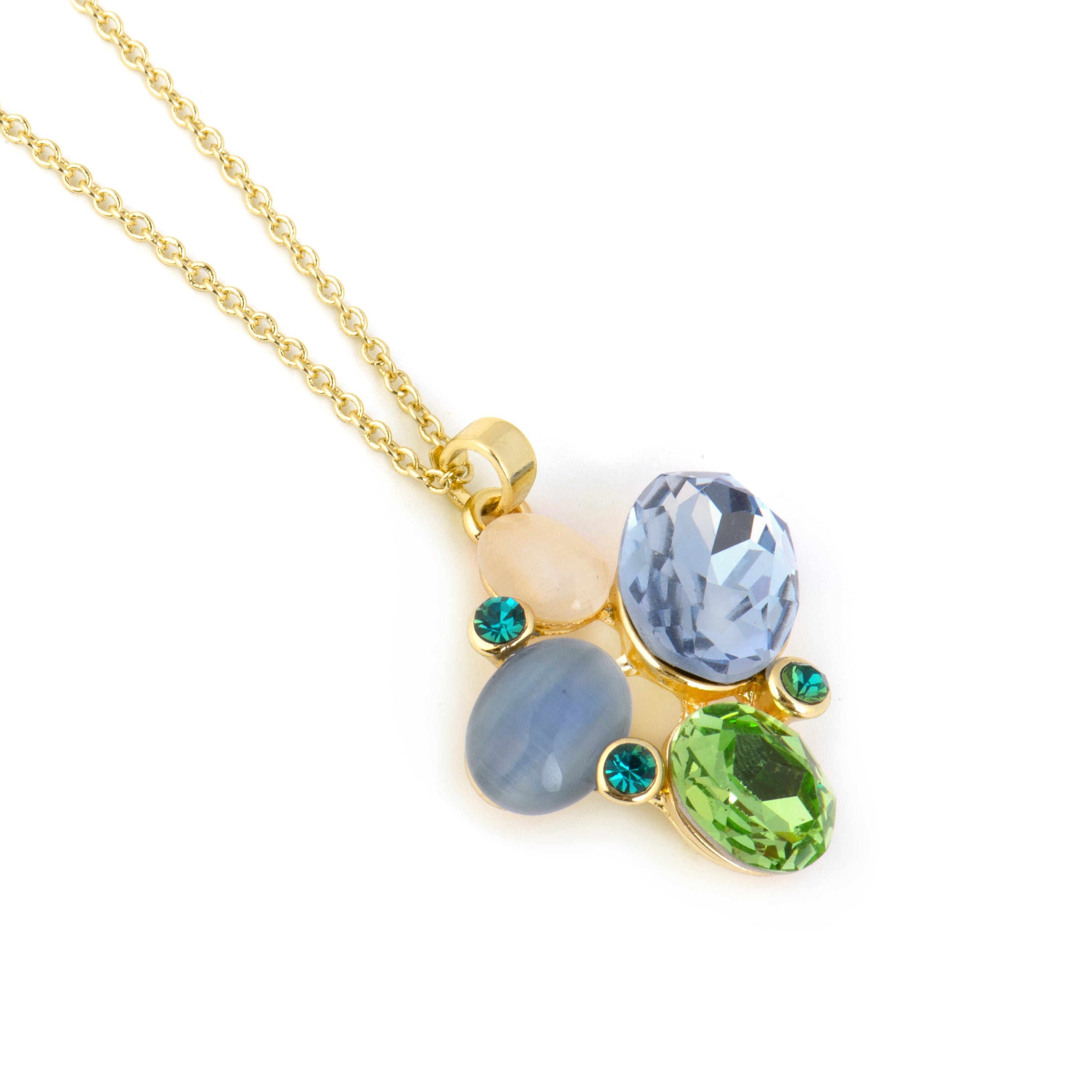 Blue Cat Eye Necklace finished in 18k yellow gold - Anxobu