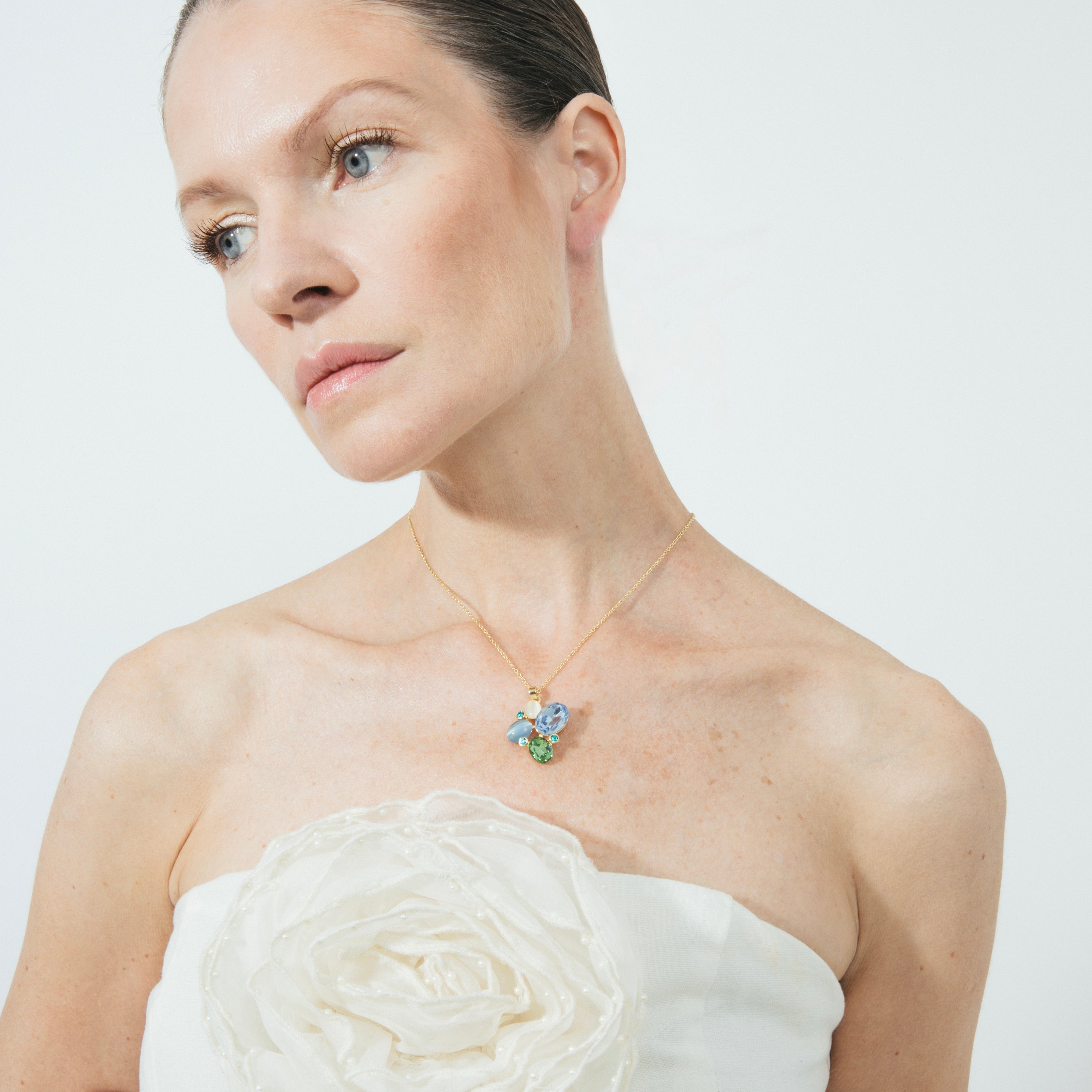 Blue Cat Eye Necklace finished in 18k yellow gold - Anxobu