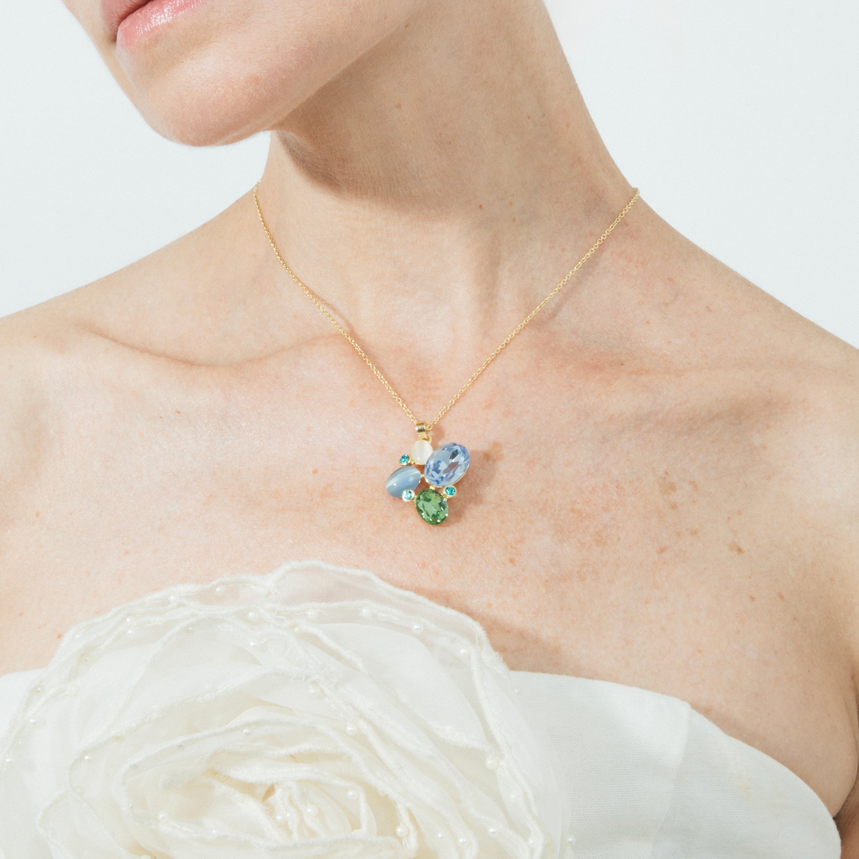 Blue Cat Eye Necklace finished in 18k yellow gold - Anxobu