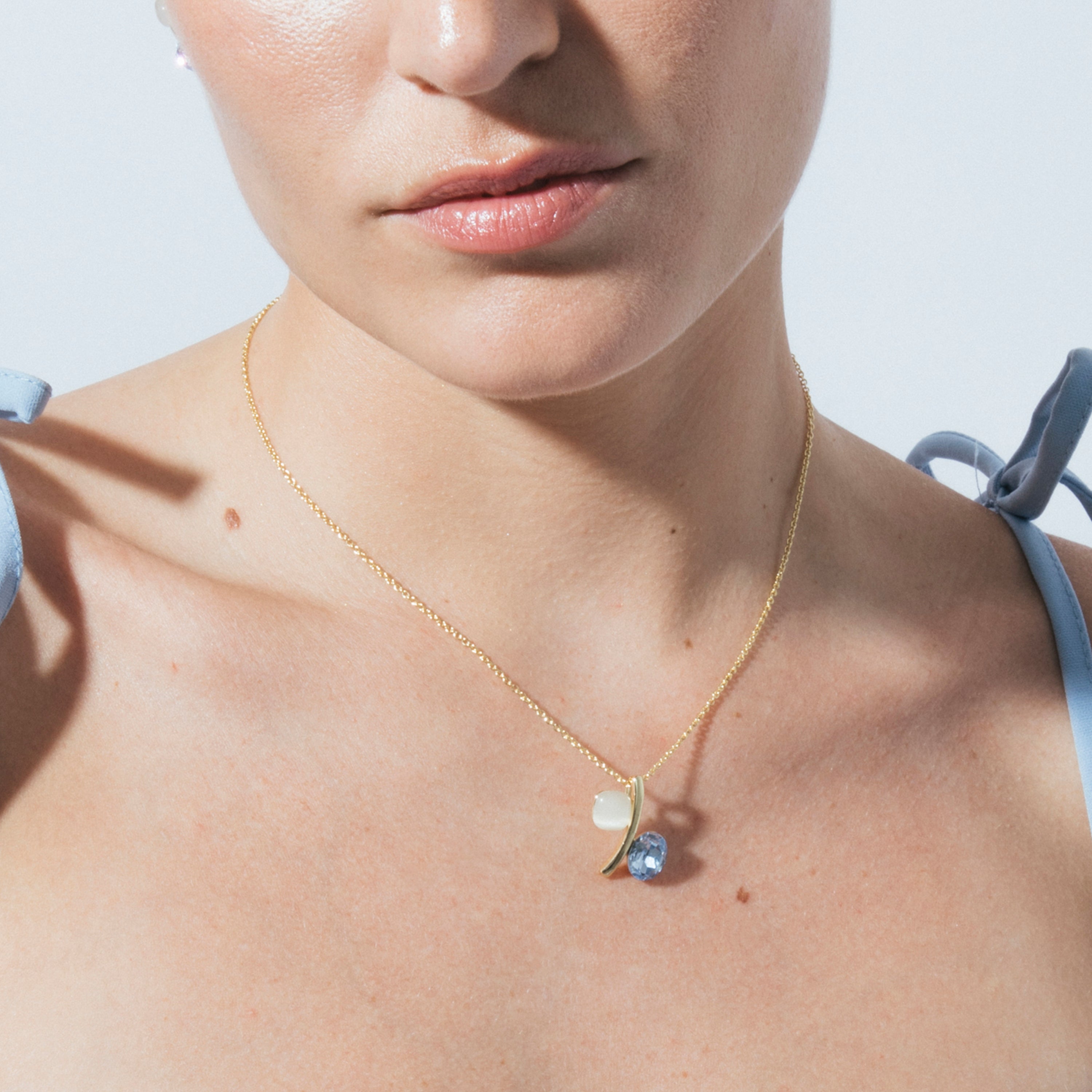 18k Yellow Gold Finish Cat's Eye Necklace - Hared