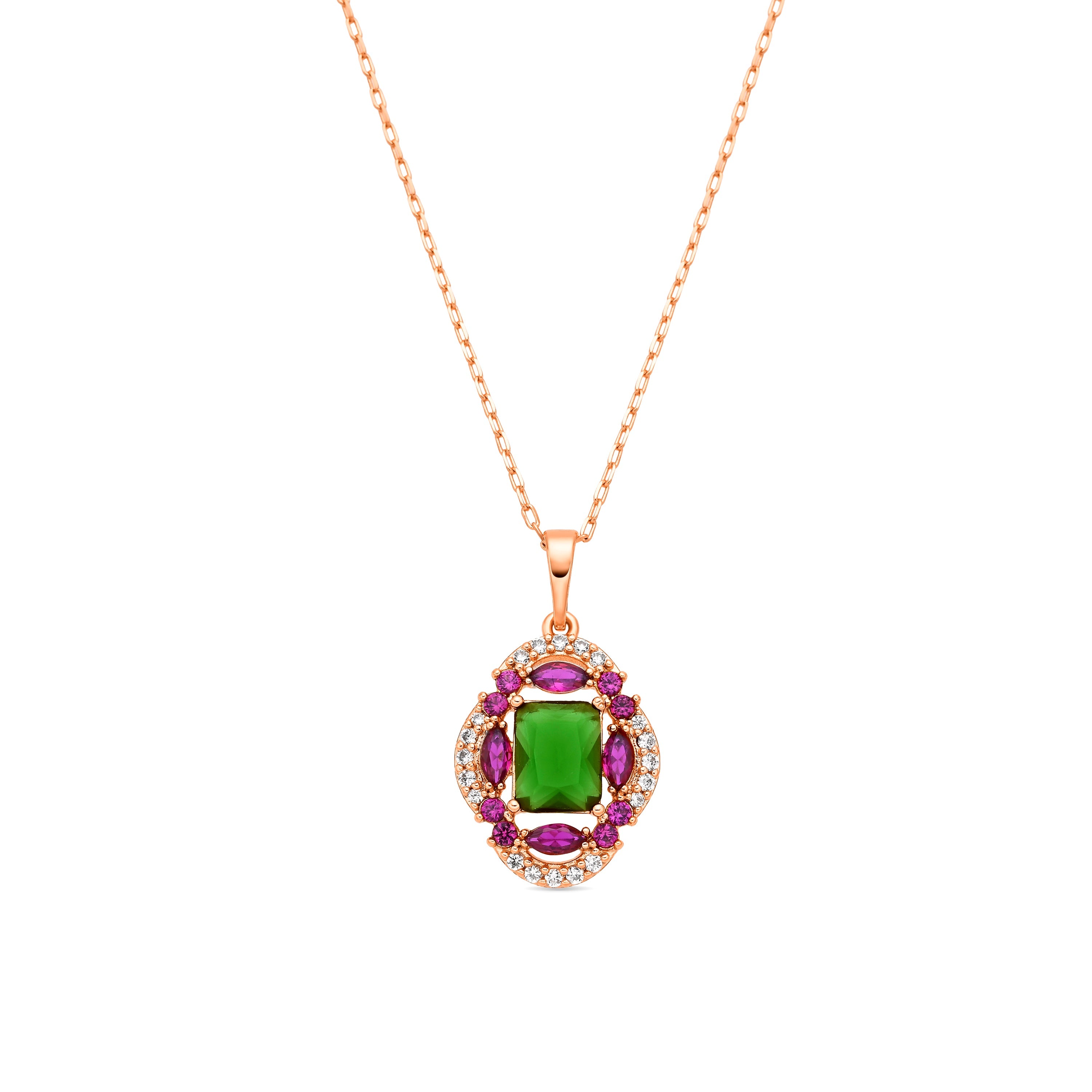 18k Yellow Gold Plated Multicolor Zircon Necklace - Riadxo