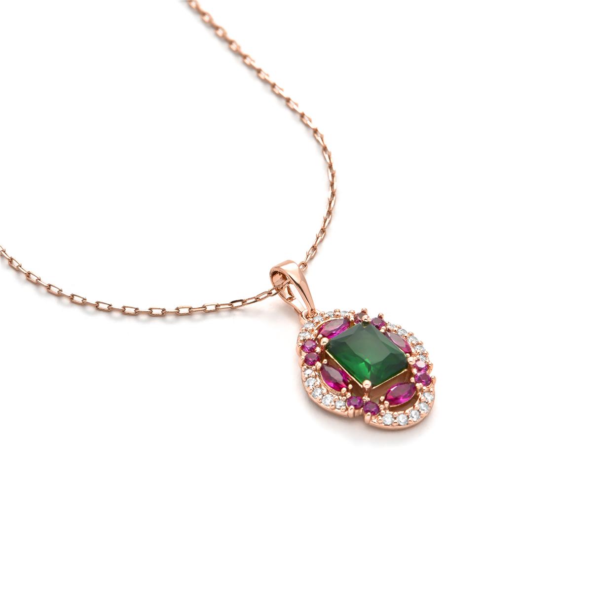 18k Yellow Gold Plated Multicolor Zircon Necklace - Riadxo