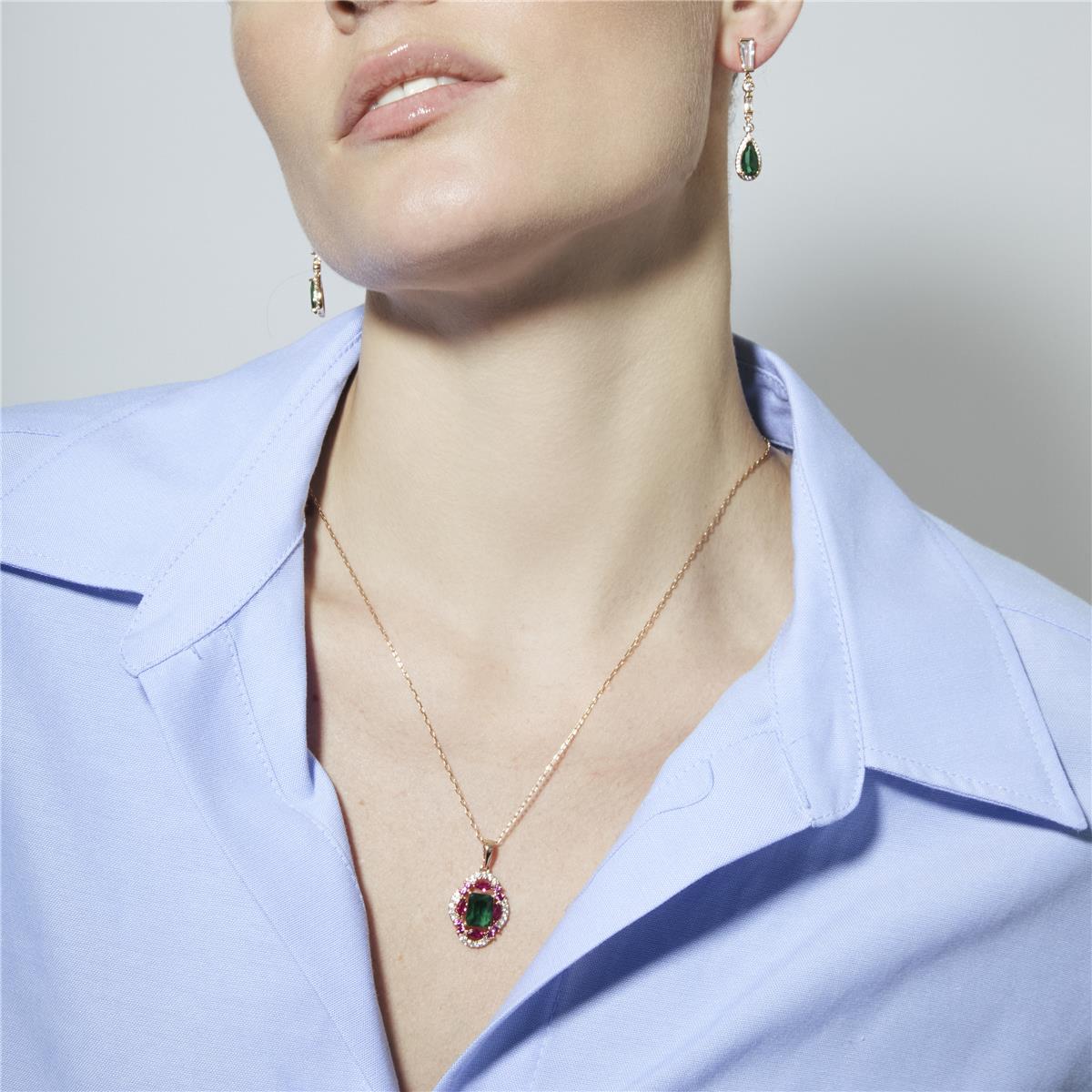 18k Yellow Gold Plated Multicolor Zircon Necklace - Riadxo