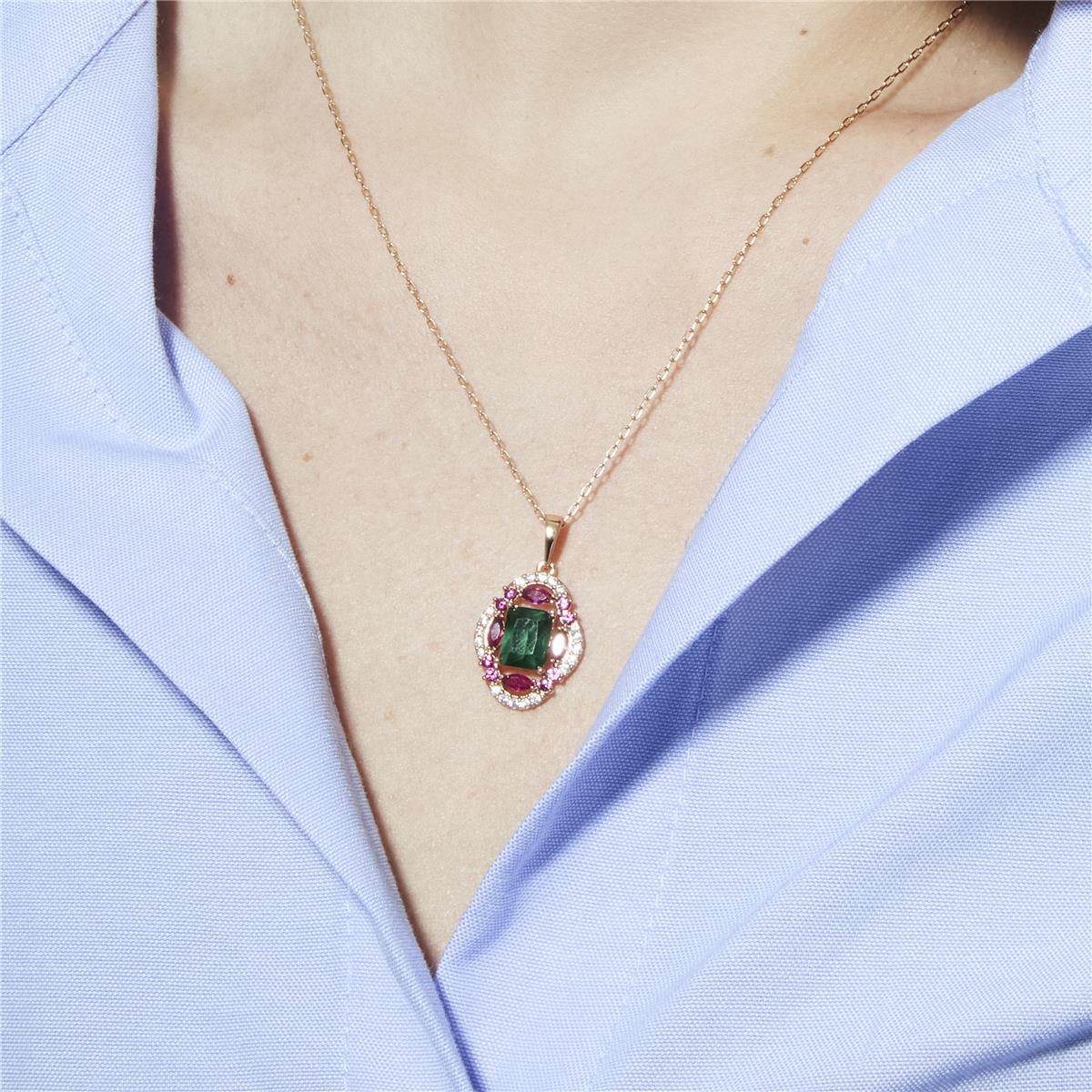 18k Yellow Gold Plated Multicolor Zircon Necklace - Riadxo