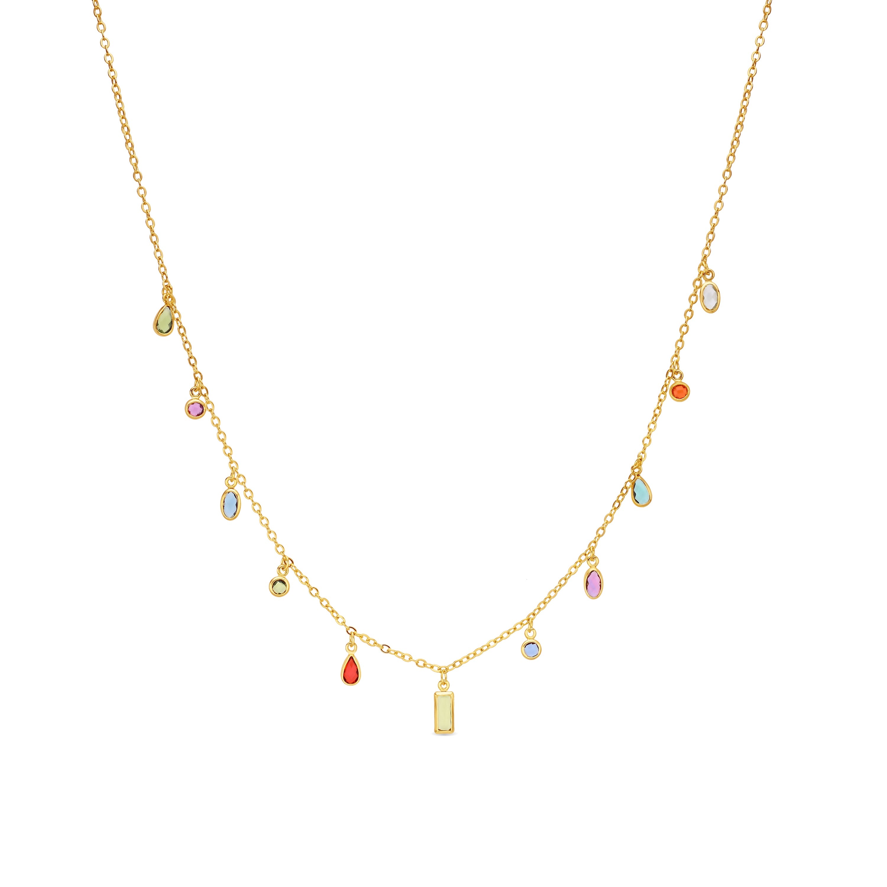 Multicolor Zircon Necklace with 18k Yellow Gold Finish - Ayisha