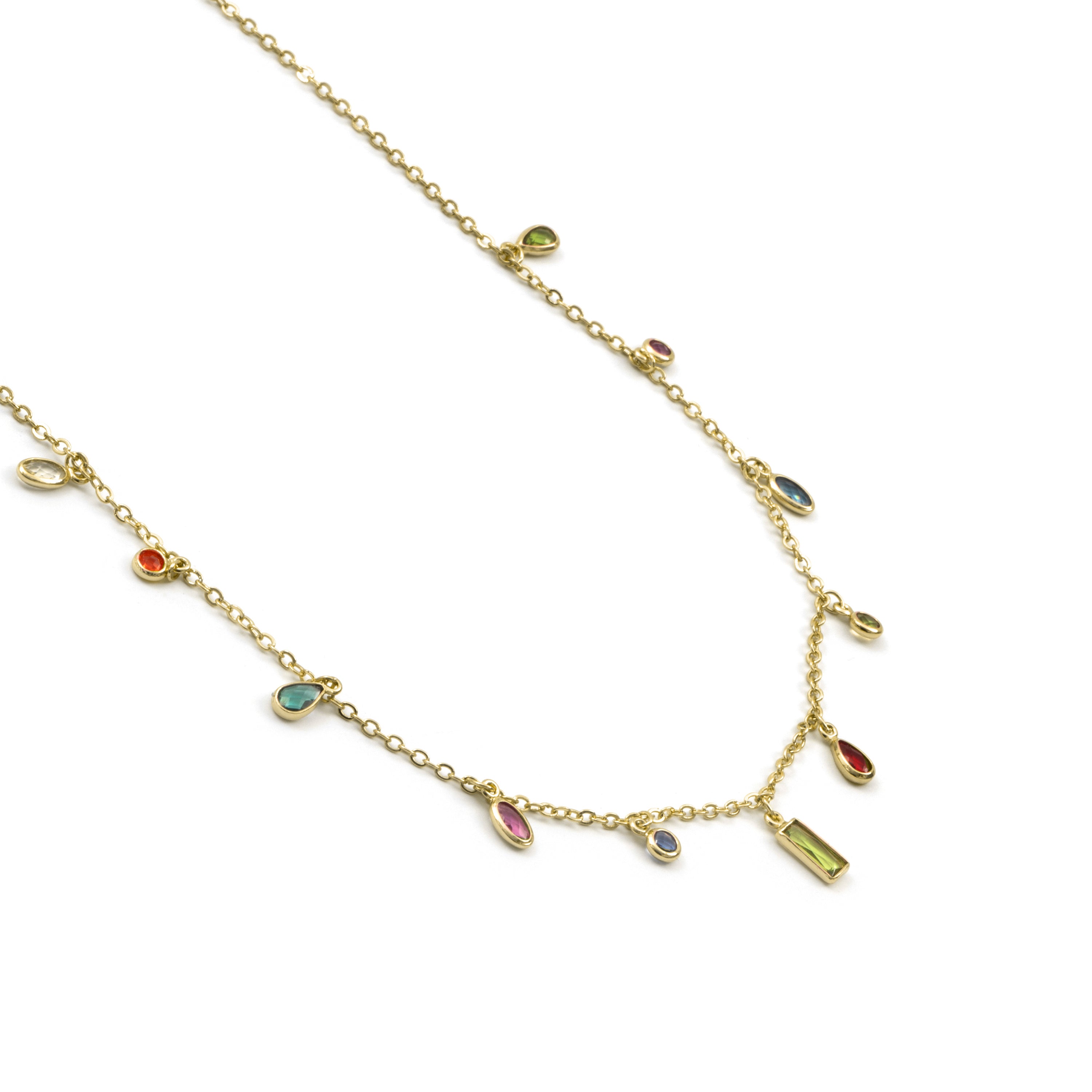 Multicolor Zircon Necklace with 18k Yellow Gold Finish - Ayisha