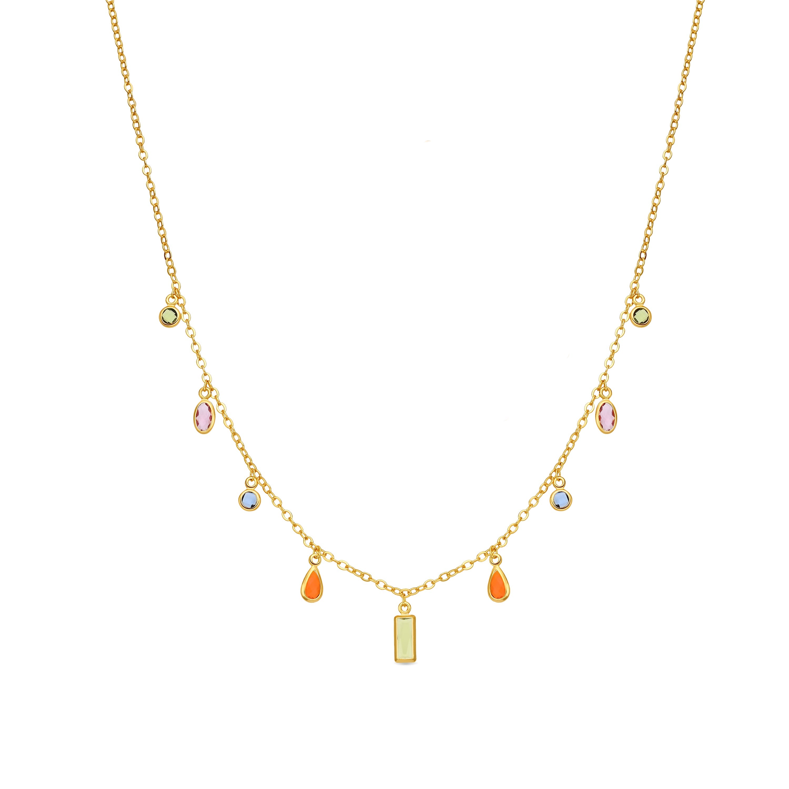 Multicolor Zircon Necklace with 18k Yellow Gold Finish - Ayisha