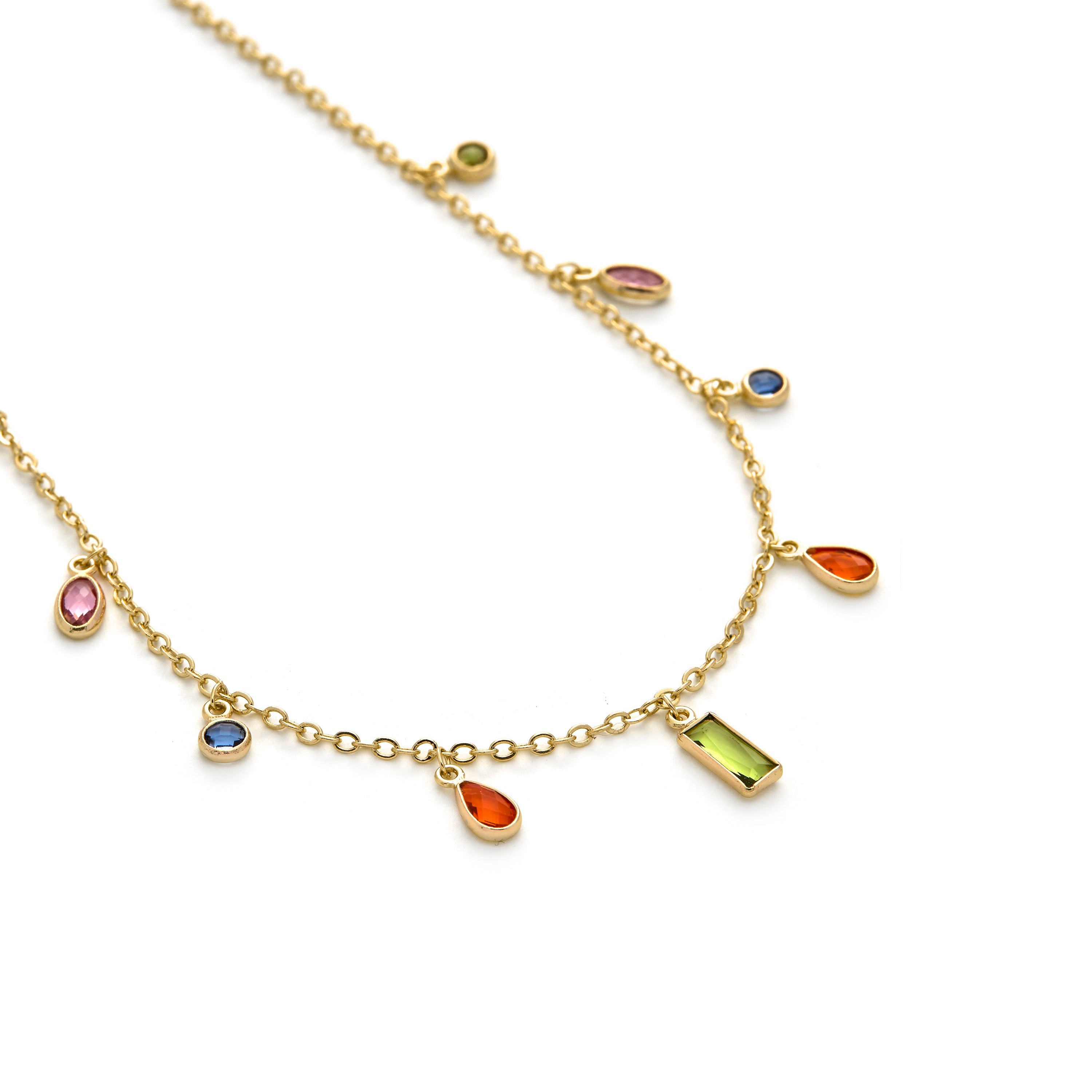 Multicolor Zircon Necklace with 18k Yellow Gold Finish - Ayisha