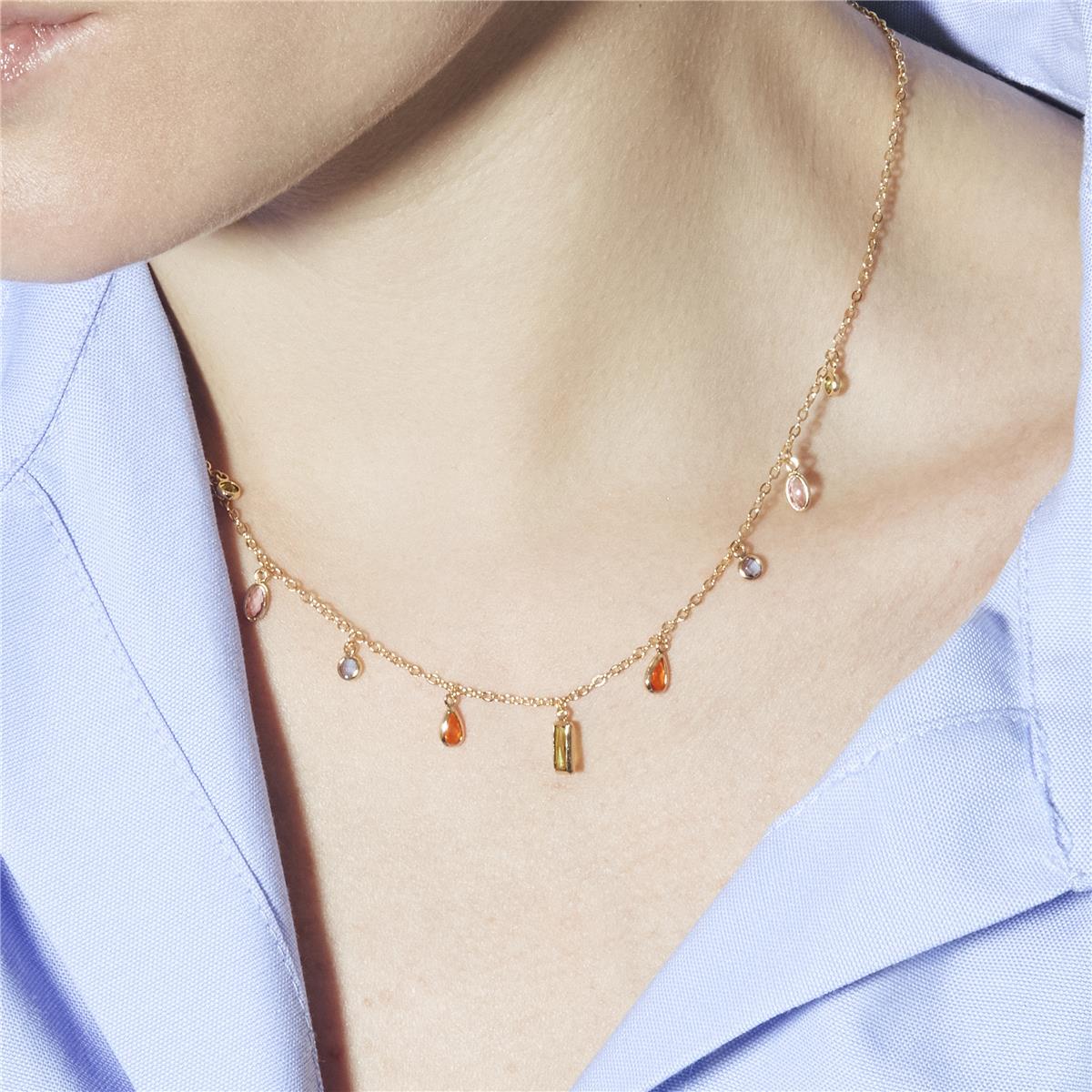 Multicolor Zircon Necklace with 18k Yellow Gold Finish - Ayisha